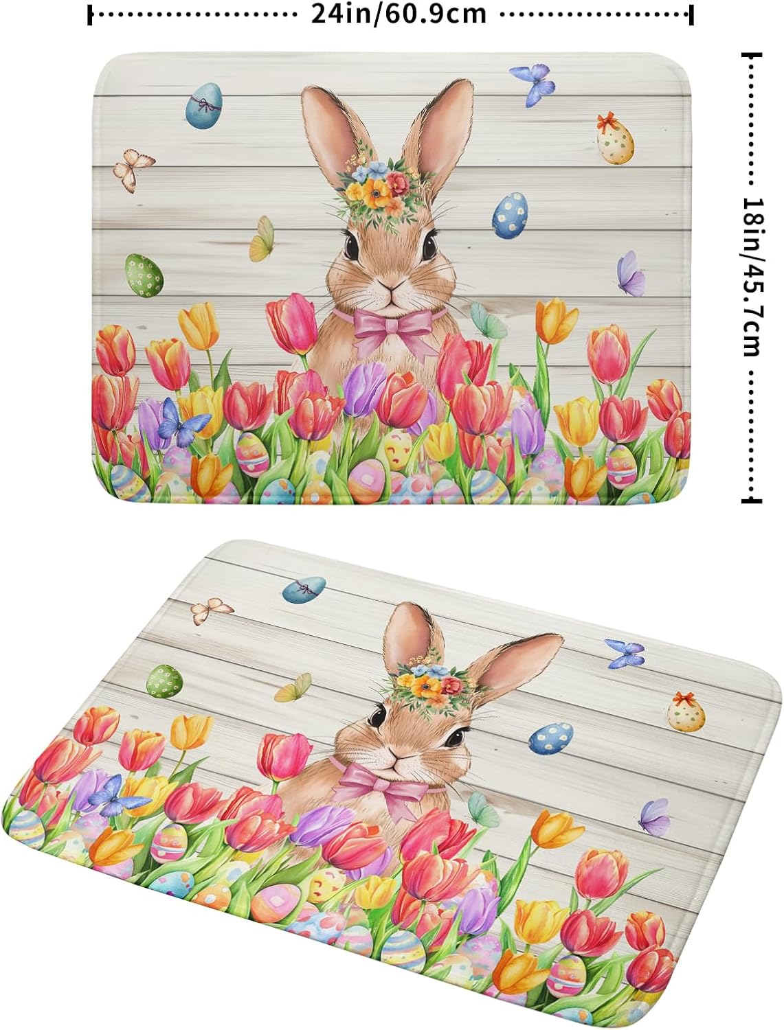 Easter Bunny Dish Drying Mat 18x24 inch Eggs Floral Fast Drying Pad Washable Reversible Microfiber Dish Drainer Mats for Kitchen Counter