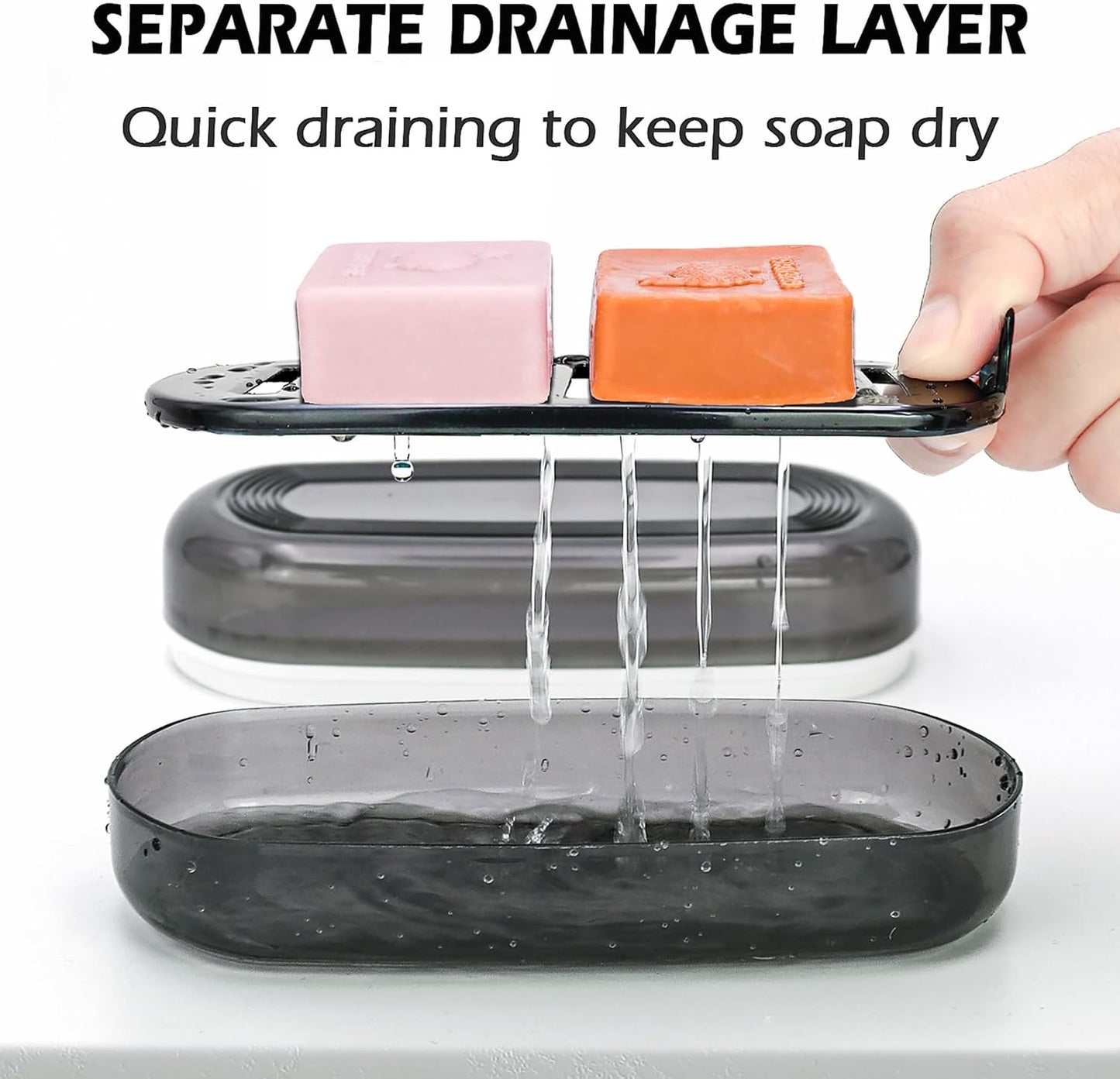 Shampoo Bar Travel Case with Lid, Large Bar Soap Holder, Shampoo and Conditioner Bar Container Perfect for Kitsch Bar Soap, Travel Soap Box for Traveling, Camping, Gym, Bathroom (Max,Black)