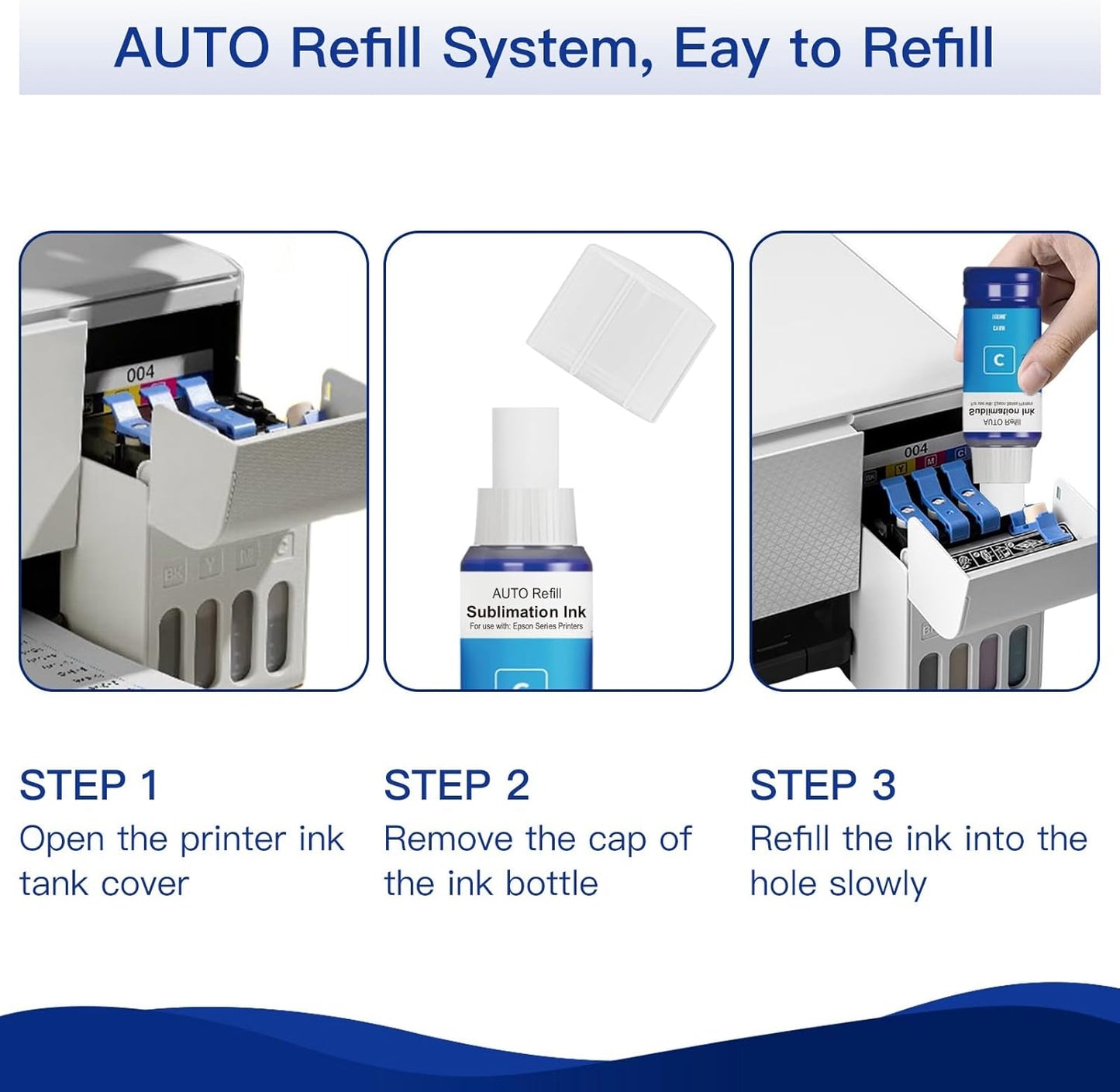 Sublimation Ink Refill Bottle Use for EcoTank Photo ET-8550, EcoTank Photo ET-8500(BK PBK C M Y GY, 600ml)