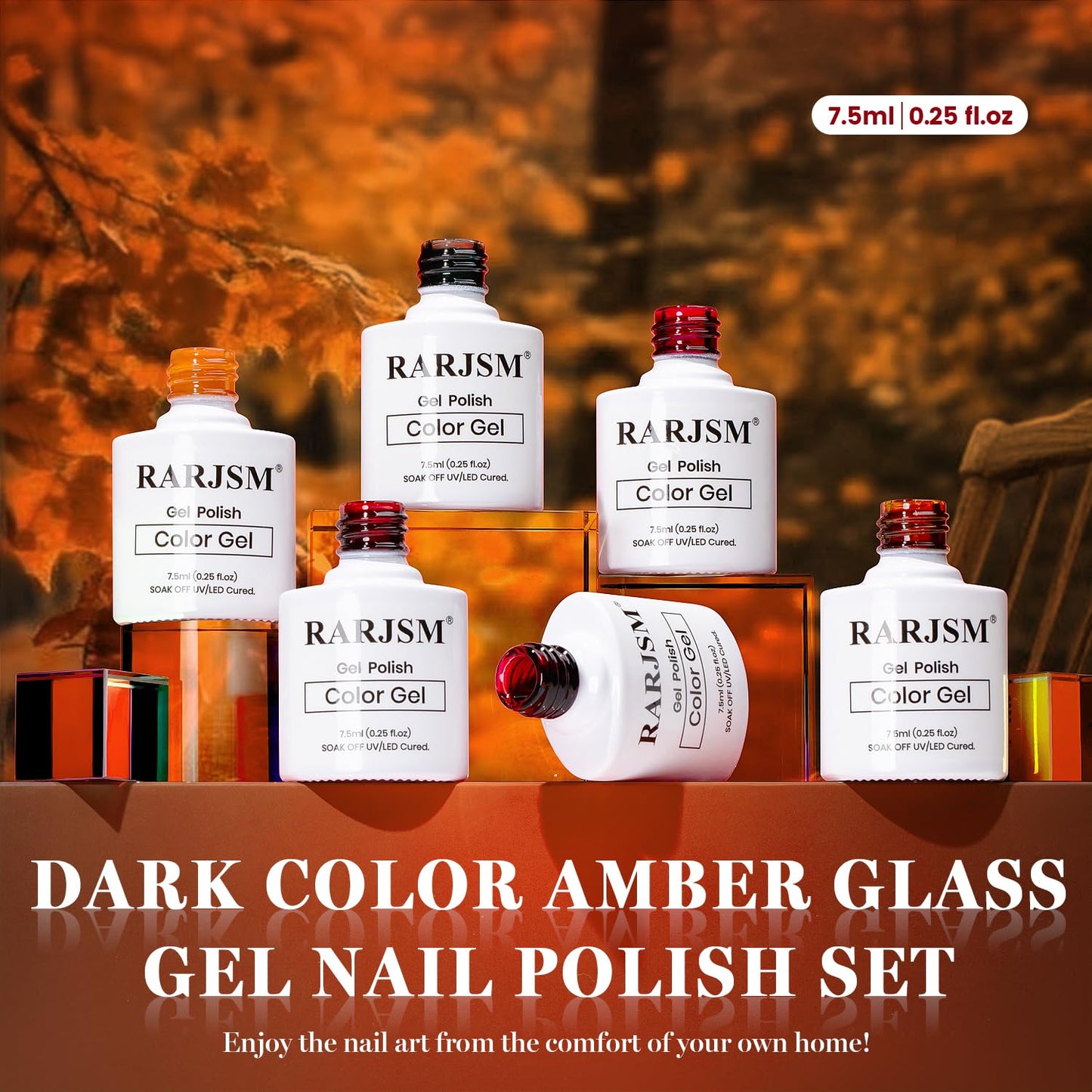 RARJSM Jelly Stained Glass Gel Nail Polish Set 6pcs Clear Amber Yellow Cherry Red Orange Olive Green Crystal Transparent Series Sheer Gel Varnish Curing Requires Soak off Home Salon French Manicure
