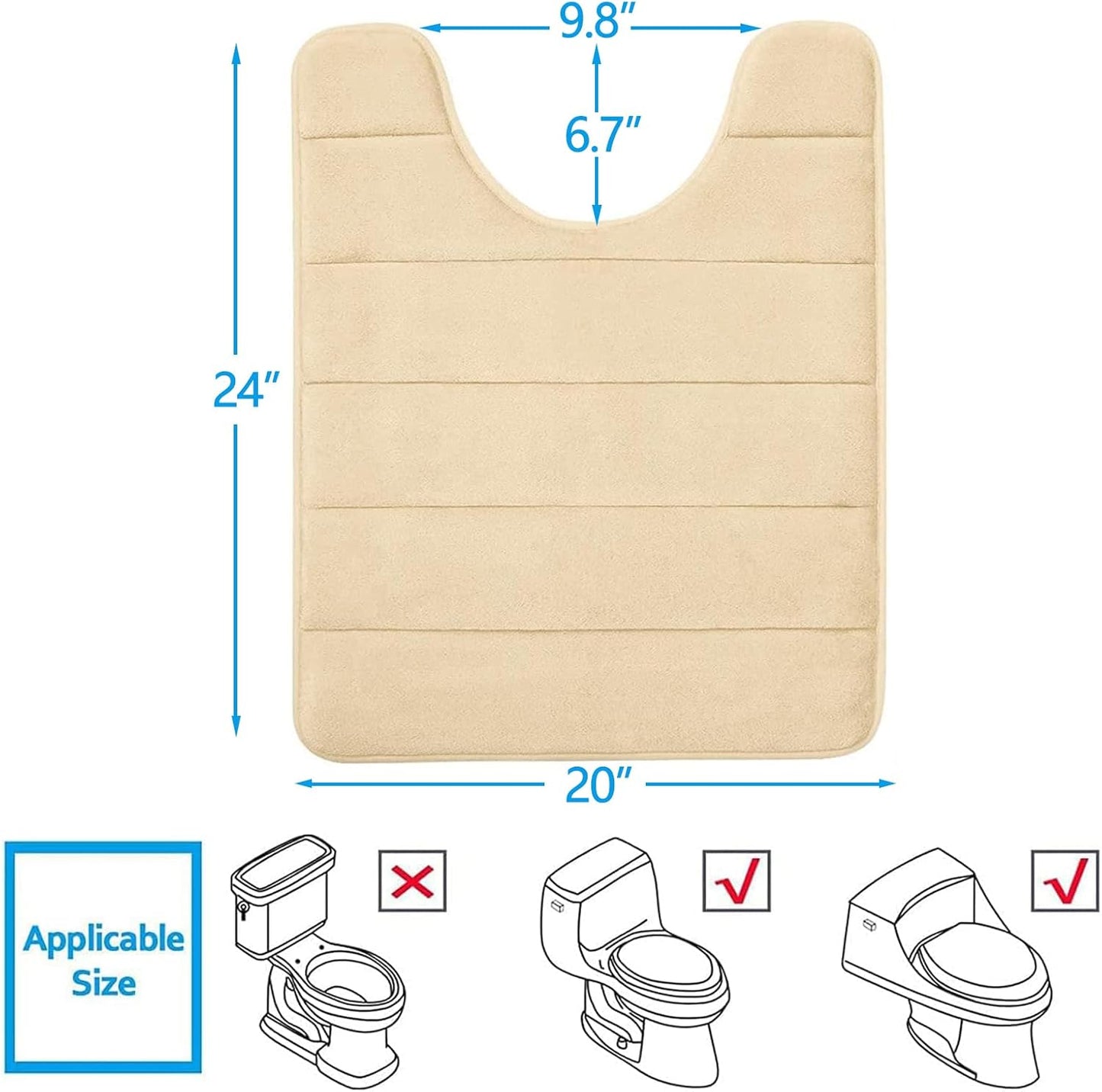 Buganda Memory Foam U-Shaped Contour Toilet Rugs, Non Slip Absorbent, Thick Soft Washable Bathroom Mat, Floor Carpet Bath Rugs Mat for Toilet Base (24" x 20", Gold)