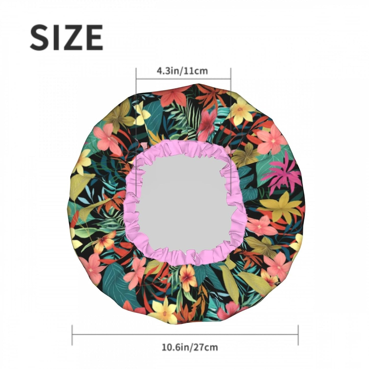 Floral Colorful Double Layer Waterproof Shower Cap for Women Reusable Fashion Bath Cap for All Long Hair Lengths Soft Bath Shower Hat