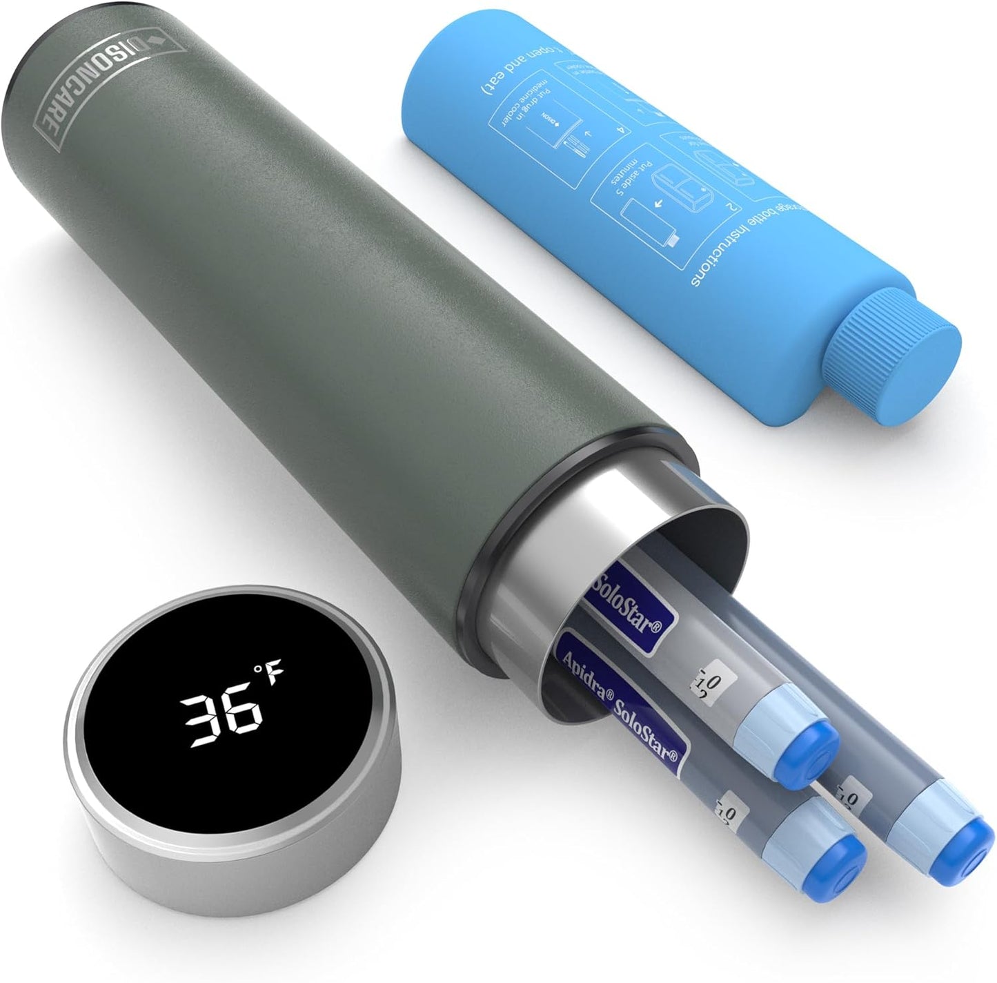 DISONCARE Odyssey 60H Insulin Cooler Travel case Digital Display Medication Cooler for Medicine Travel TSA Approved Ice Pack Diabetic Medical Cooler Diabetes Bag EpiPen with QR Medical Tag(Green)