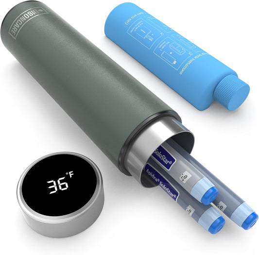 DISONCARE Odyssey 60H Insulin Cooler Travel case Digital Display Medication Cooler for Medicine Travel TSA Approved Ice Pack Diabetic Medical Cooler Diabetes Bag EpiPen with QR Medical Tag(Green)