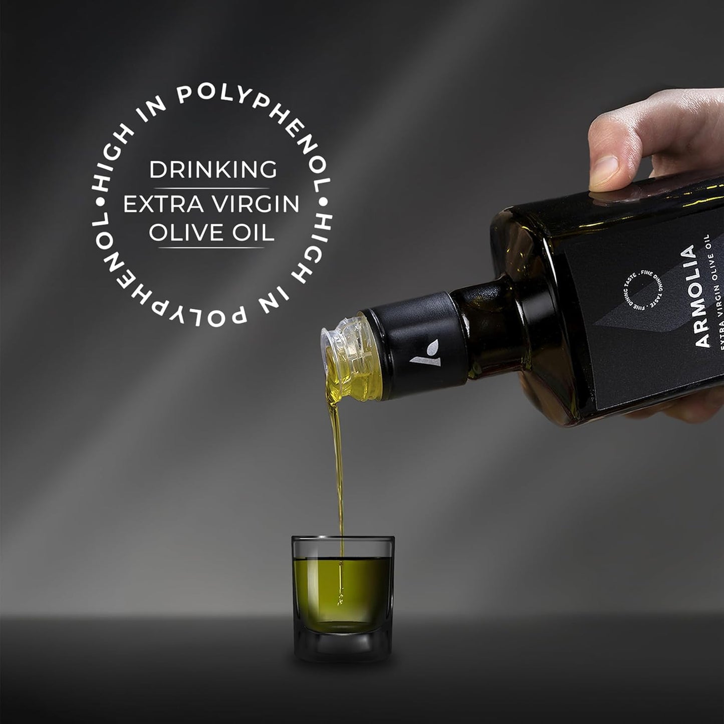 ARMOLIA Pure Olive Oil Extra Virgin Cold Pressed Glass Bottle, EVOO 2025 Gold Award Winner Drinking Polyphenol Rich Olive Oil Early Harvest, High Polyphenol (<400 mg/kg) Low-Acidity (0.14%), Hand Picked (500ml)
