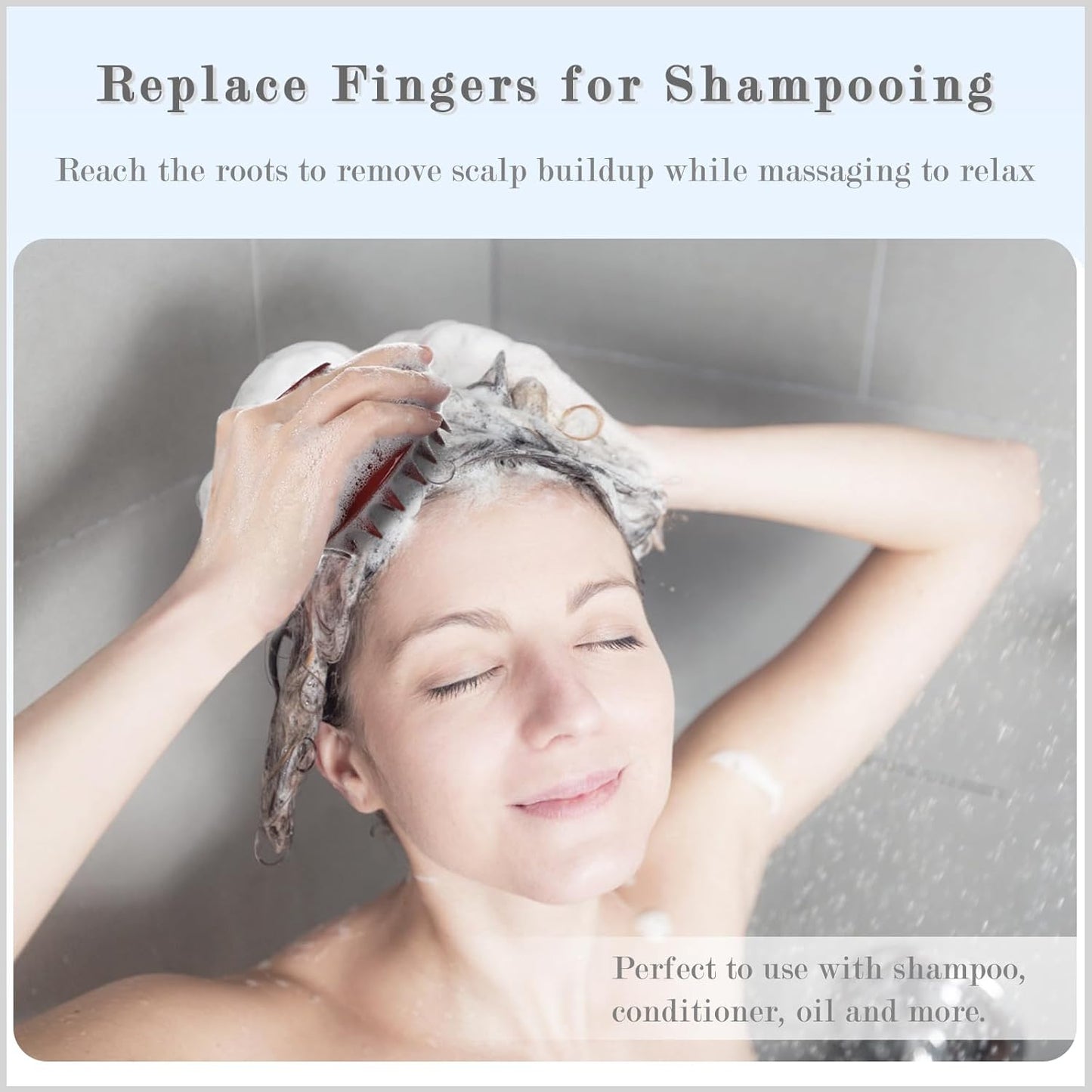 FREATECH Massager Shampoo Brush with Soft Silicone Bristles for Scalp Care, Shower Hair Scalp Scrubber Exfoliator for Dandruff Removal and Hair Growth, Wet & Dry for Men, Women and Kids, Red