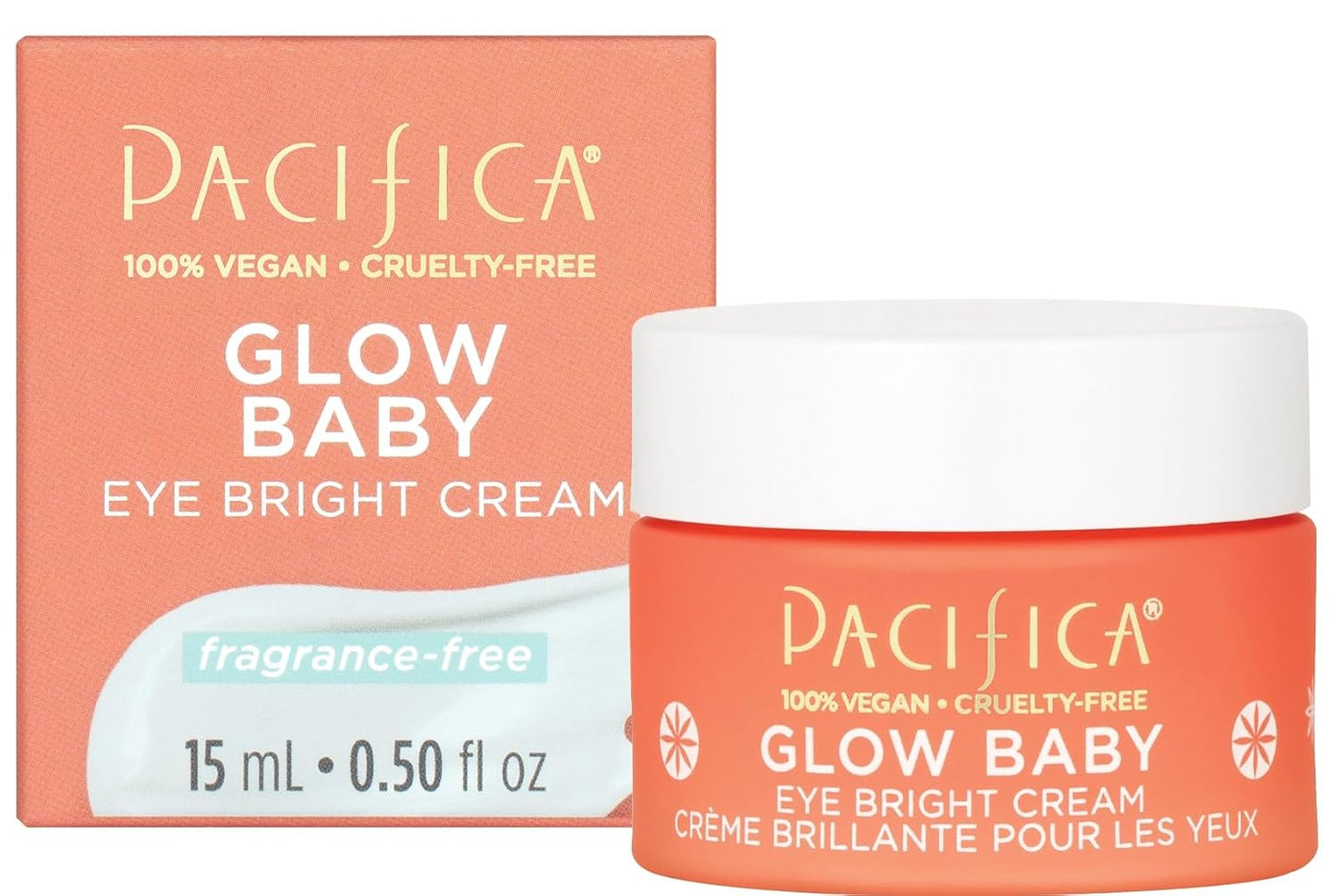 Pacifica Glow Baby Brightening Eye Cream – Vitamin C Under Eye Cream for Dark Circles & Puffiness, Caffeine-Infused Eye Brightener for Tired Eyes Fragrance-Free 0.5 oz Clean Vegan Dermatologist Tested