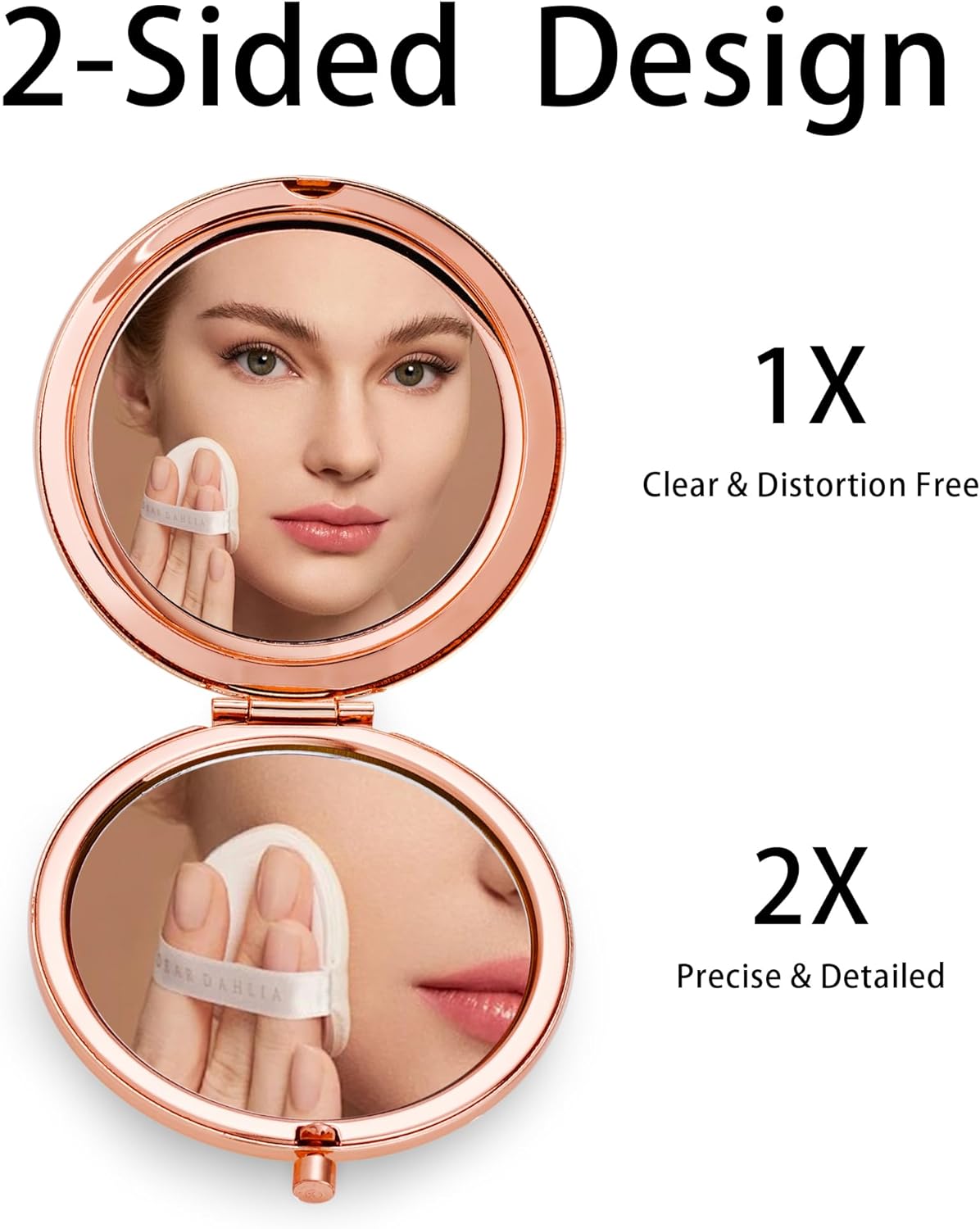 Compact Mirror, Pocket Travel Makeup Mirror for Purse, Metal Round Shell, 2-Sided 1X/2X Magnifying, Portable, Folding, Handheld, Rose Gold, 6 Pack