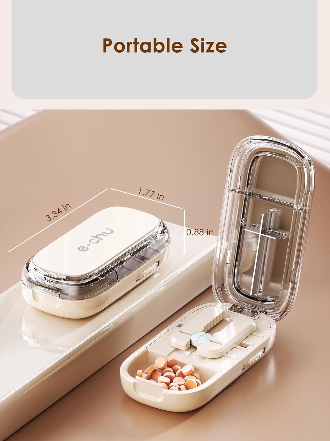 Pill Cutter Splitter for Small and Tiny Pills - Adjustable Pill Splitter with Centering Device for Cutting Multiple Pills, Accurate Alignment and Easy to Use (Beige)