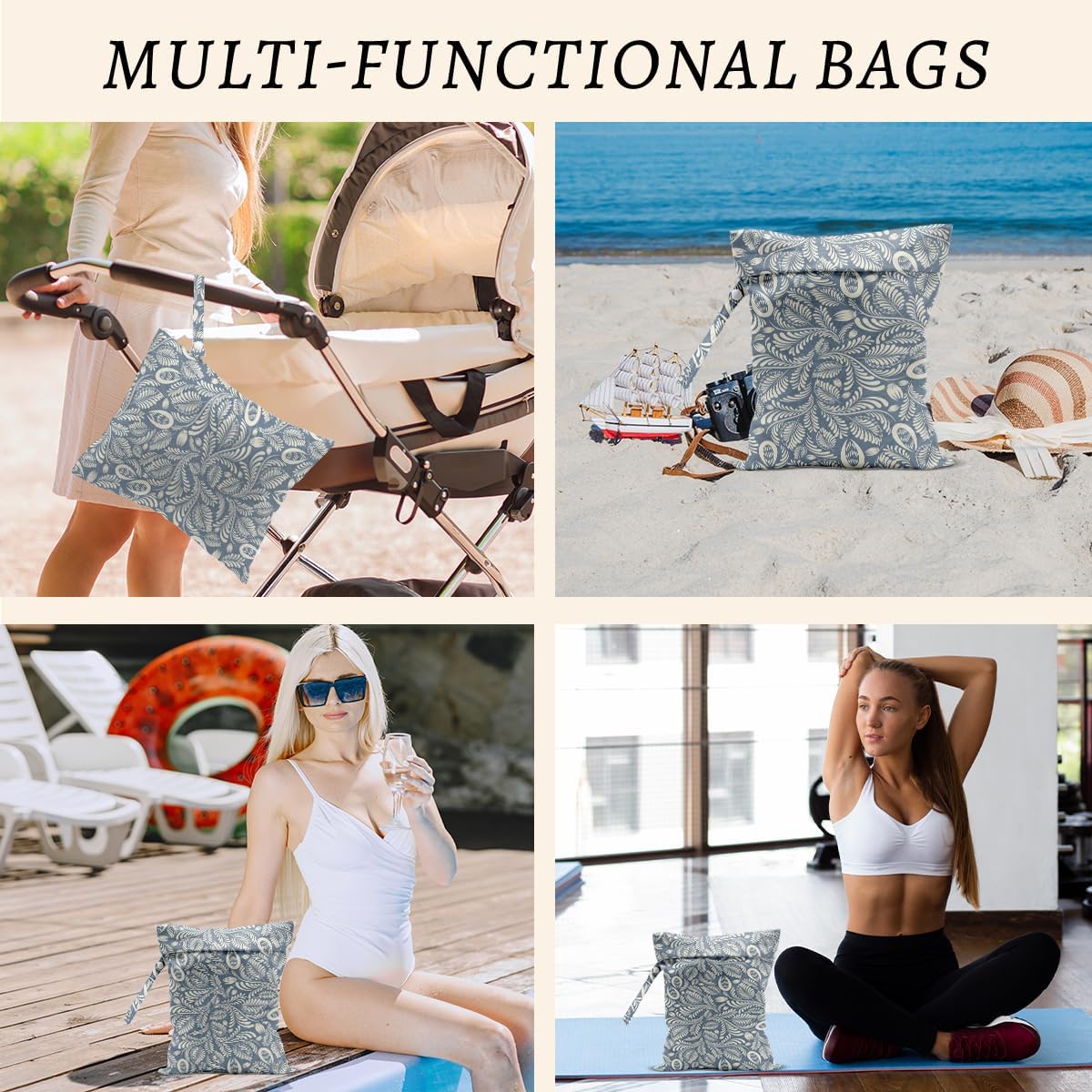 Plant Wet Bags 12x10 Inch, Leaves Waterproof Reusable Wet Dry Bags, Washable Travel Laundry Bag for Swimsuit Pool Beach Diapers Dirty Yoga Gym Clothes, Plant Gifts for Women Friend Travelers