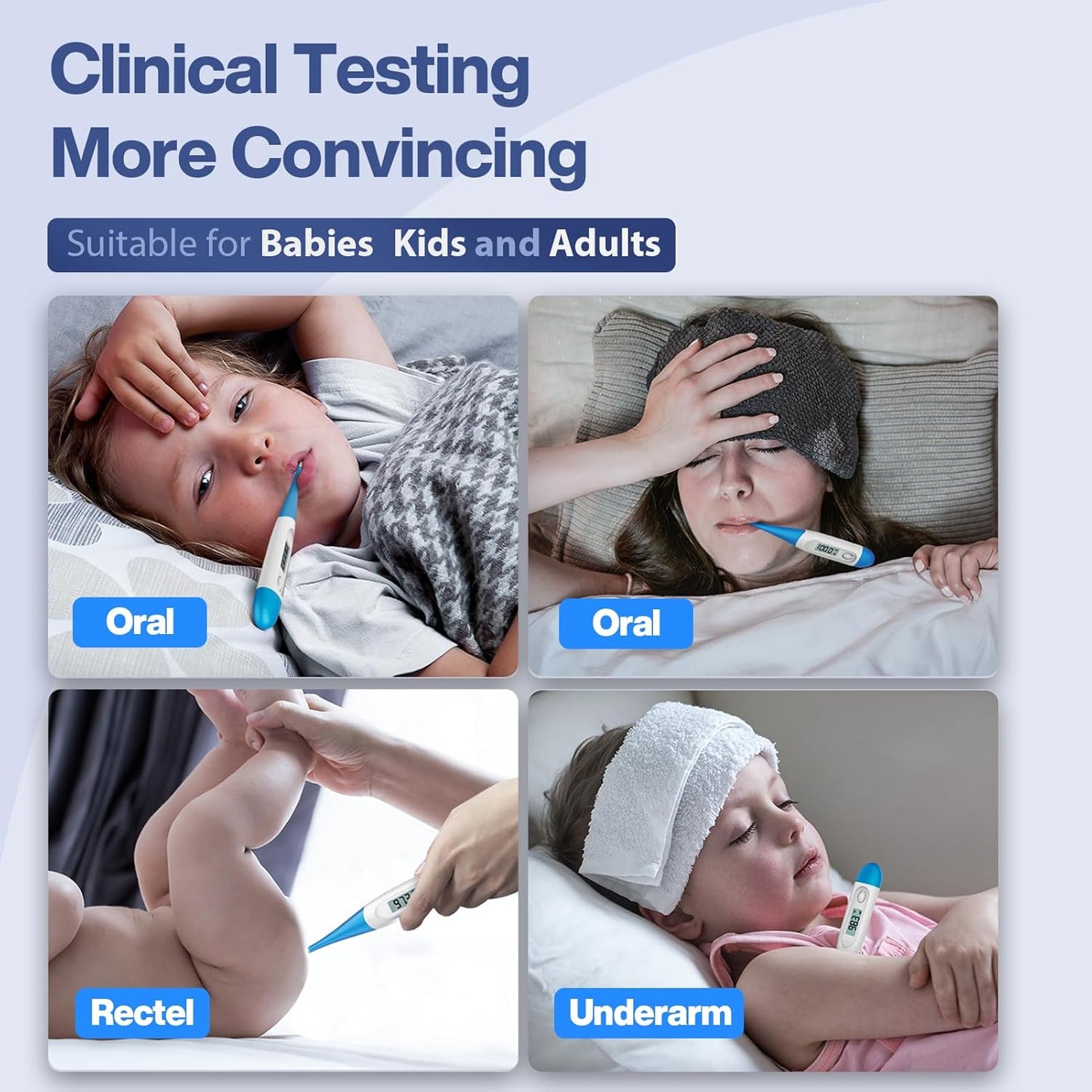 Boncare 10 Seconds Oral Thermometer for Adults and Kids - Accurate & Safe Rectal Digital Thermometer for Baby with Fever Alarm (Light Blue)