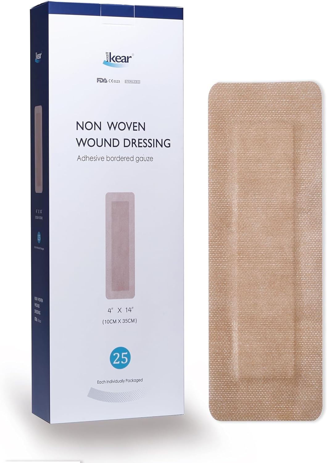 4"X14" 25 PCS Extra Large Sterile Nude Island Dressing Bandage for Wound - Self-Adhesive Boarded Gauze Pads - Latex Free - Medical Grade (Nude, 4"X14"-25PCS)