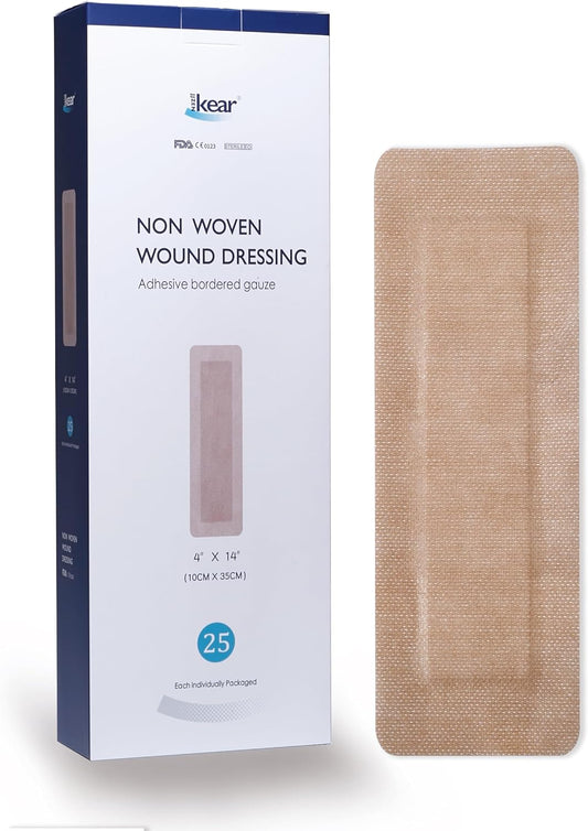 4"X14" 25 PCS Extra Large Sterile Nude Island Dressing Bandage for Wound - Self-Adhesive Boarded Gauze Pads - Latex Free - Medical Grade (Nude, 4"X14"-25PCS)