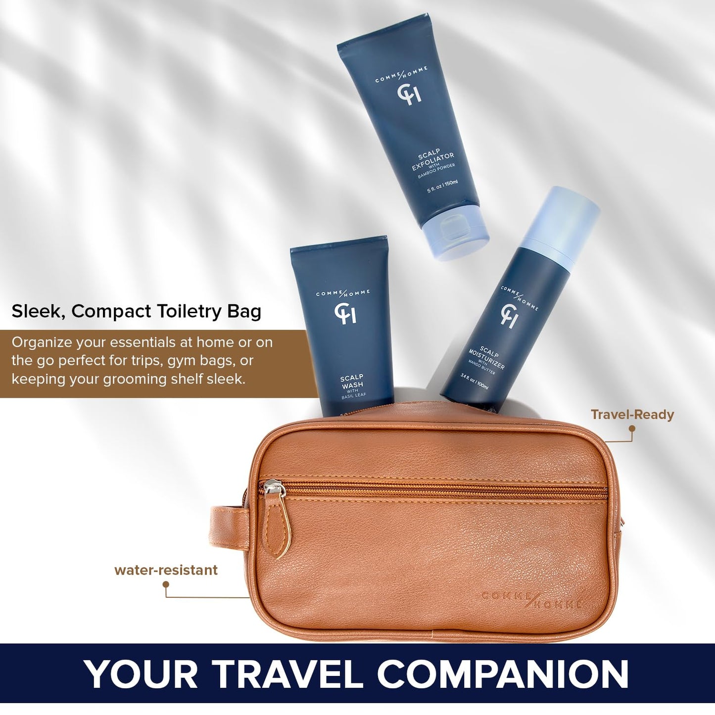 Comme Homme Ultimate Scalp Care Bundle for Bald Men | 3-Step Routine with Scalp Wash, Exfoliator & Moisturizer | Deep Cleanse, 24-Hour Moisture & Skin Protection | Free Toiletry Bag Included