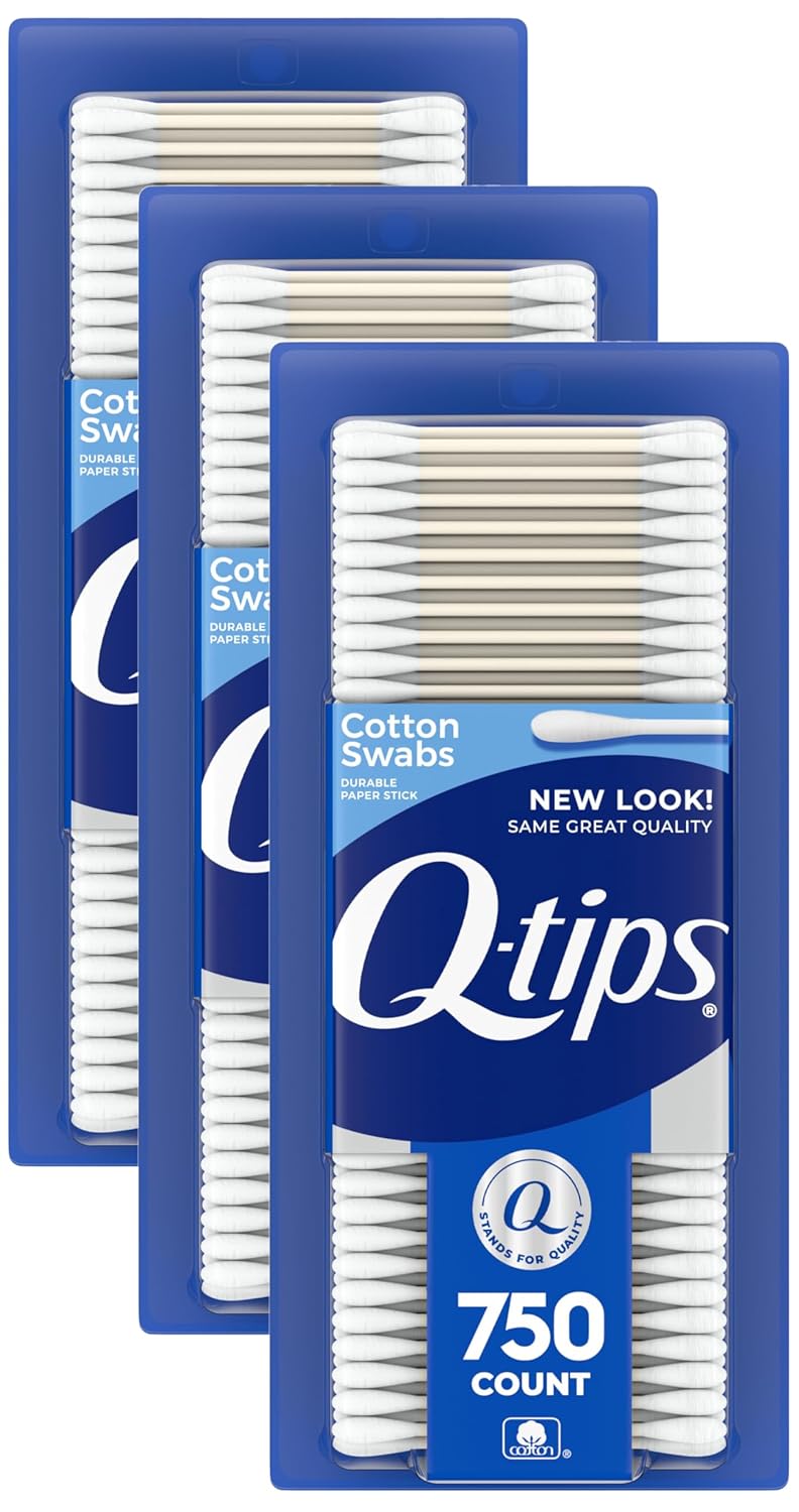 Q-tips Cotton Swabs for Hygiene and Beauty Care Original Cotton Swab Made with 100% Cotton 750 Count (Pack of 3)