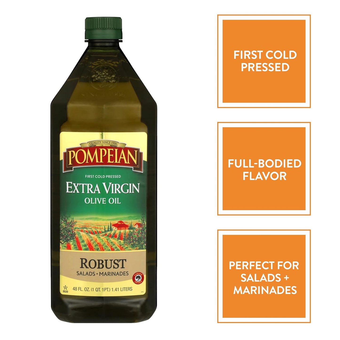 Pompeian Robust Extra Virgin Olive Oil, Contains Polyphenols, First Cold Pressed, 48 Fl Oz