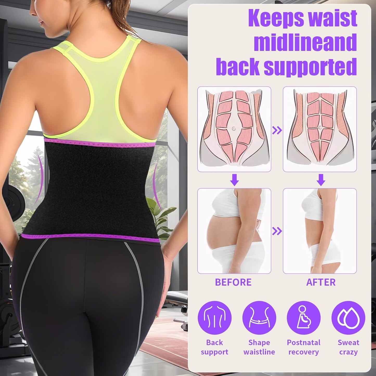 LKV Sweat Waist Trainer for Women Belly Fat Neoprene Waist Trimmer for Women Workout