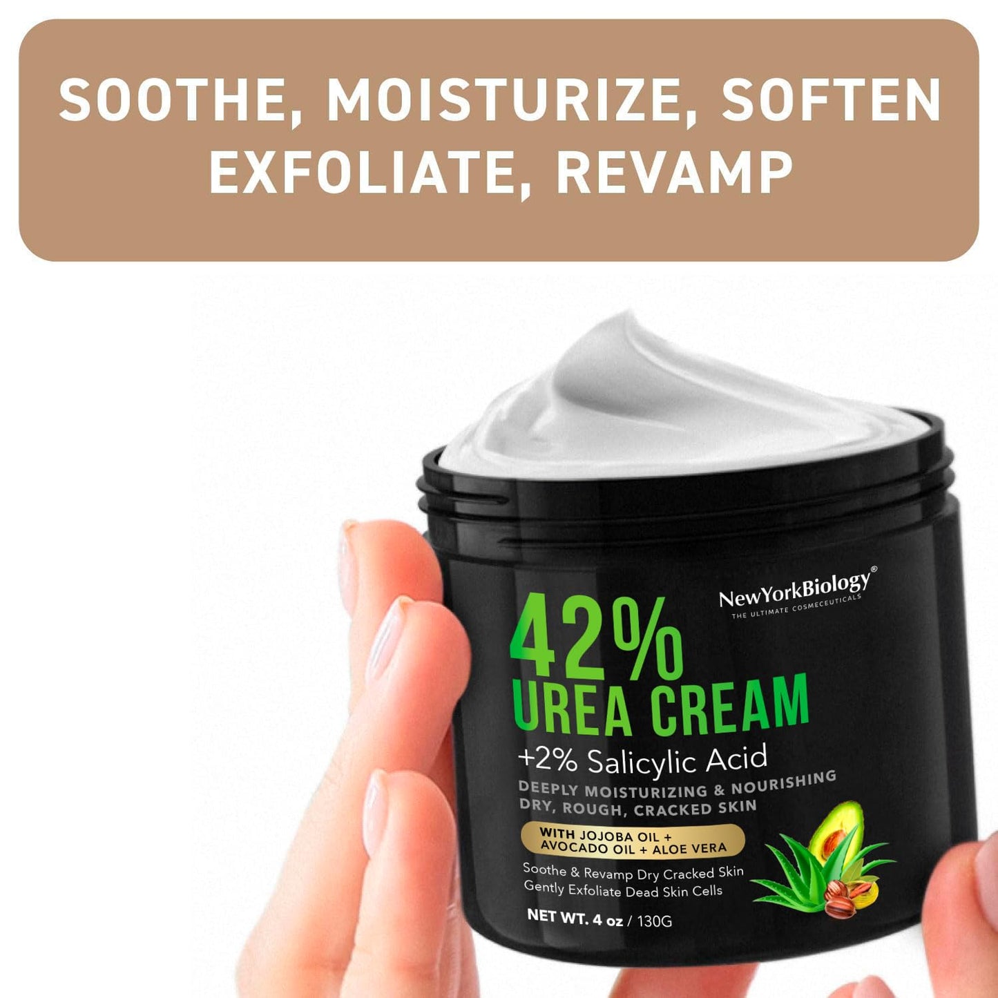 New York Biology 42% Urea Cream with 2% Salicylic Acid - Moisturizing Urea Foot Cream for Dry Cracked Heels, Calloused Feet, Athletes Foot, Dry Cracked Feet and Dead Skin - 4 oz