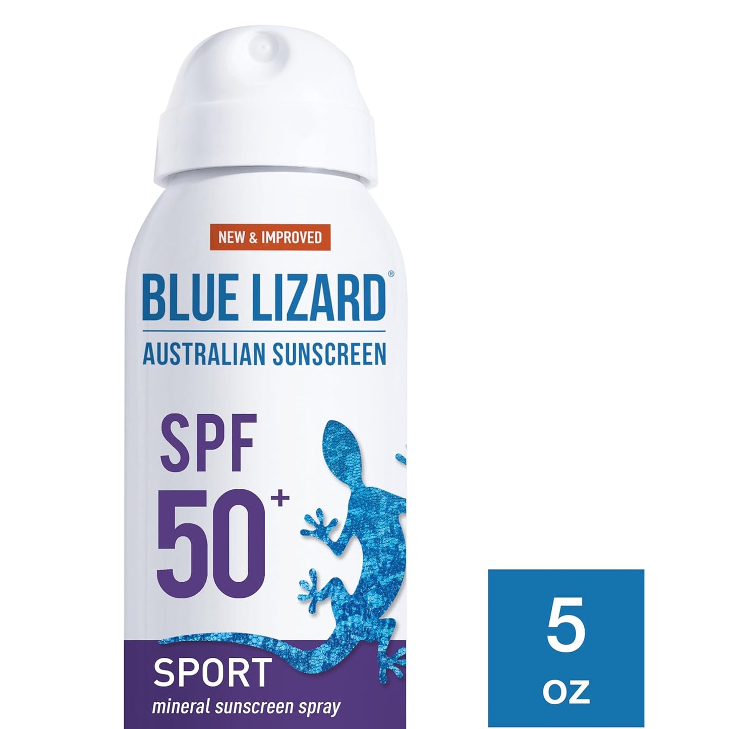 BLUE LIZARD Sport Mineral Sunscreen Spray SPF 50+, Dermatologist-Recommended Brand, Broad-Spectrum UVA/UVB Protection, Water-Resistant, Zinc Oxide Formula, Vegan, 5 fl oz (Pack of 2)