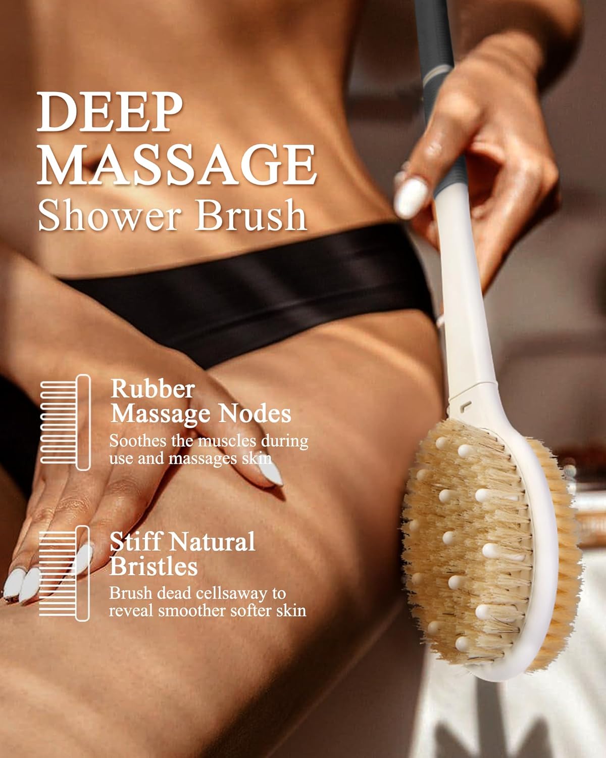 Shower Brush for Massage Dry Brushing: Back Scrubber for Shower with 18.1 in Anti Slip Long Handle - Bath Body Brush for Lymphatic Drainage Exfoliator Improving Skin Health for Women Men Elderly Black