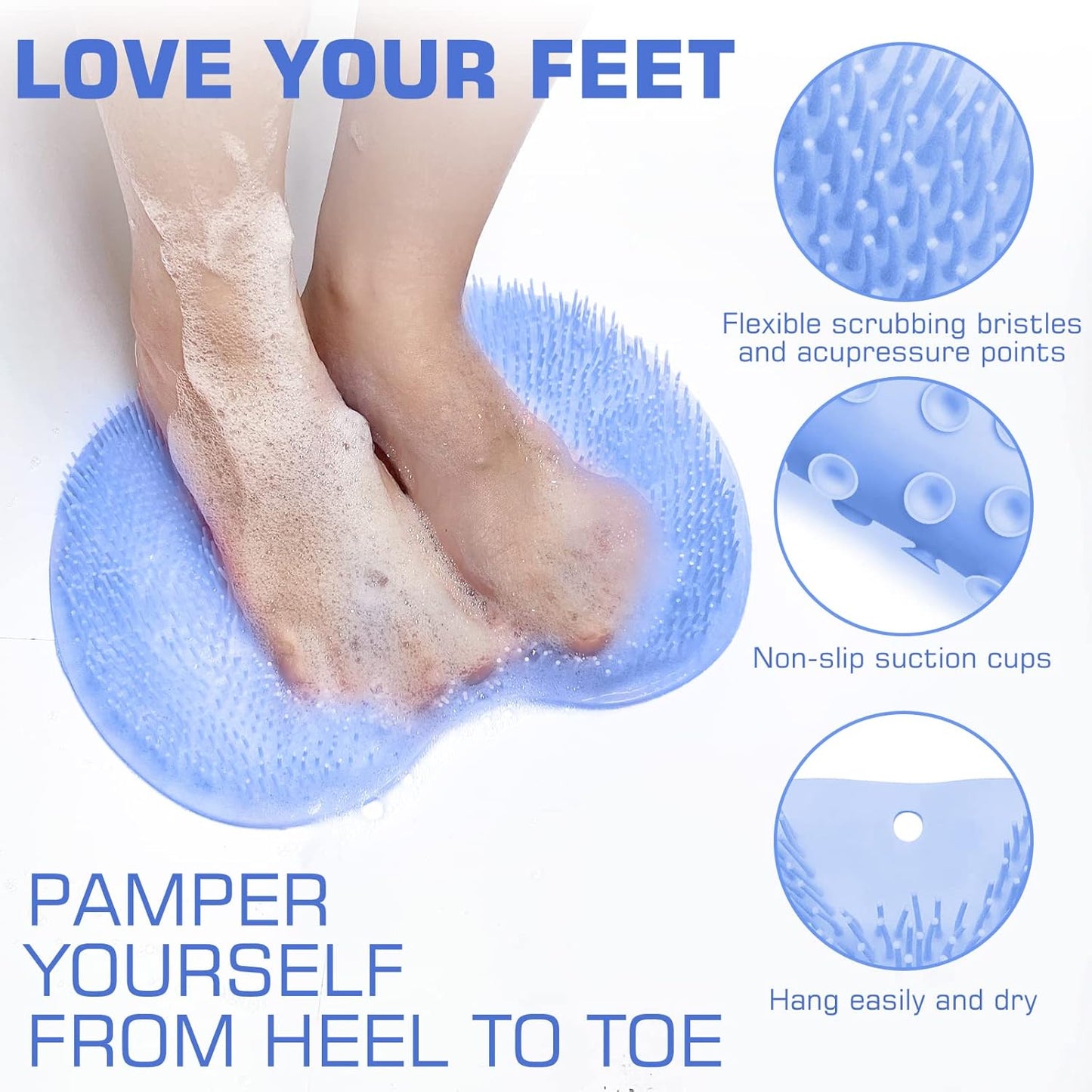 Shower Foot Scrubber Mat Back Washer Back Exfoliating Bath Wash Pad Wall Mounted Slip Suction Cups Foot Scrubber for Use in Shower Cups Foot Cleaner for Men and Women