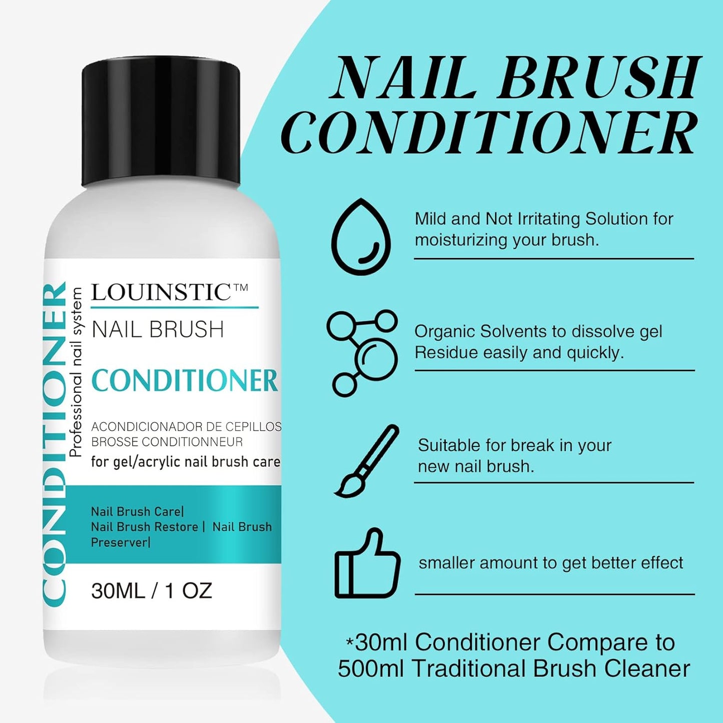 LOUINSTIC Nail Brush Cleaner and Conditioner - Quickly Clean Gel Nail Brushes, Paint Brushes, Airbrushes, Art Tools, Preserver and Restorer for Kolinsky Acrylic Brush Etc.