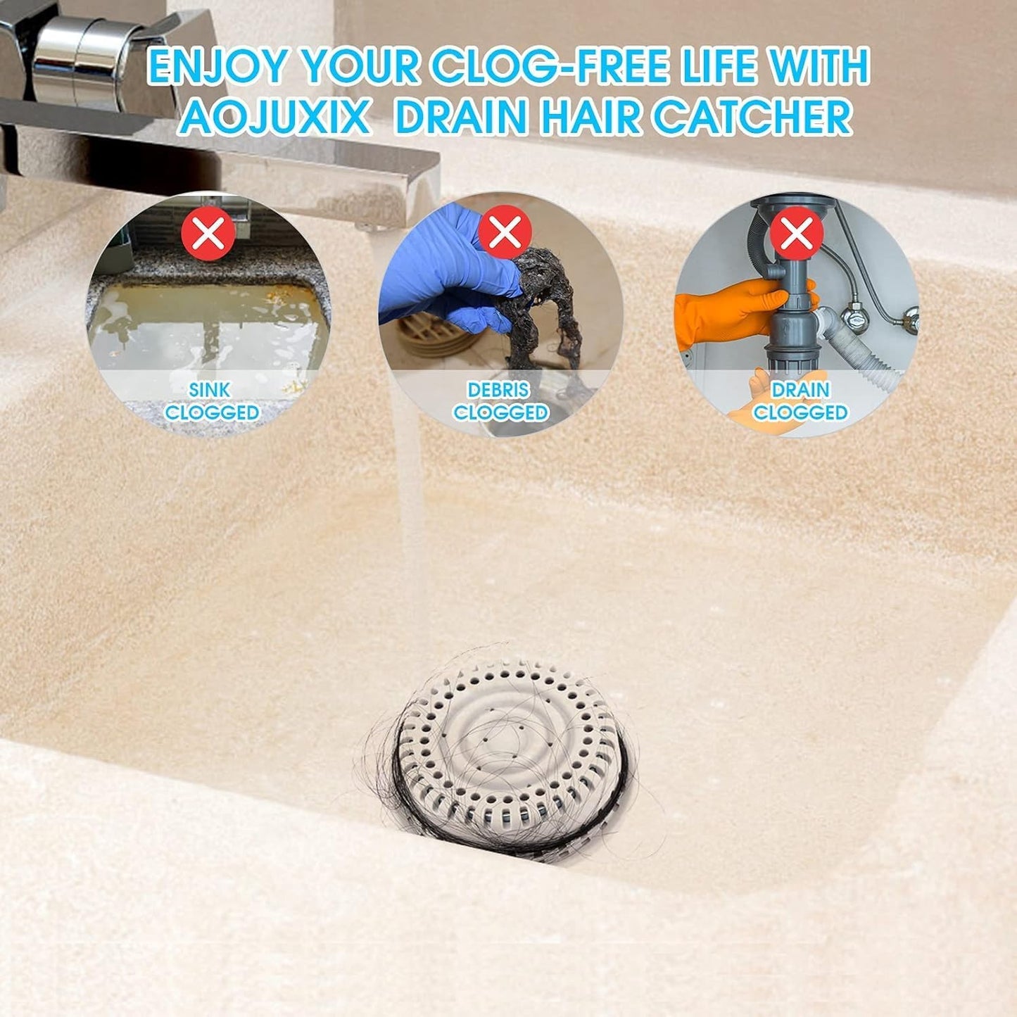 Bathtub Drain Hair Catcher/Bathtub Drain Cover/Drain Protector/Filter for Pop-Up & Regular Drains (Dark gray-2pcs)