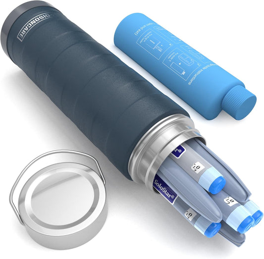 DISONCARE Intercontinental 74H 7 Insulin Pens Cooler Travel Case Medical Travel Diabetes Medicine For Traveling TSA Approved Ice Pack Medication Diabetic Gifts With QR Medical ID(Navy Blue)