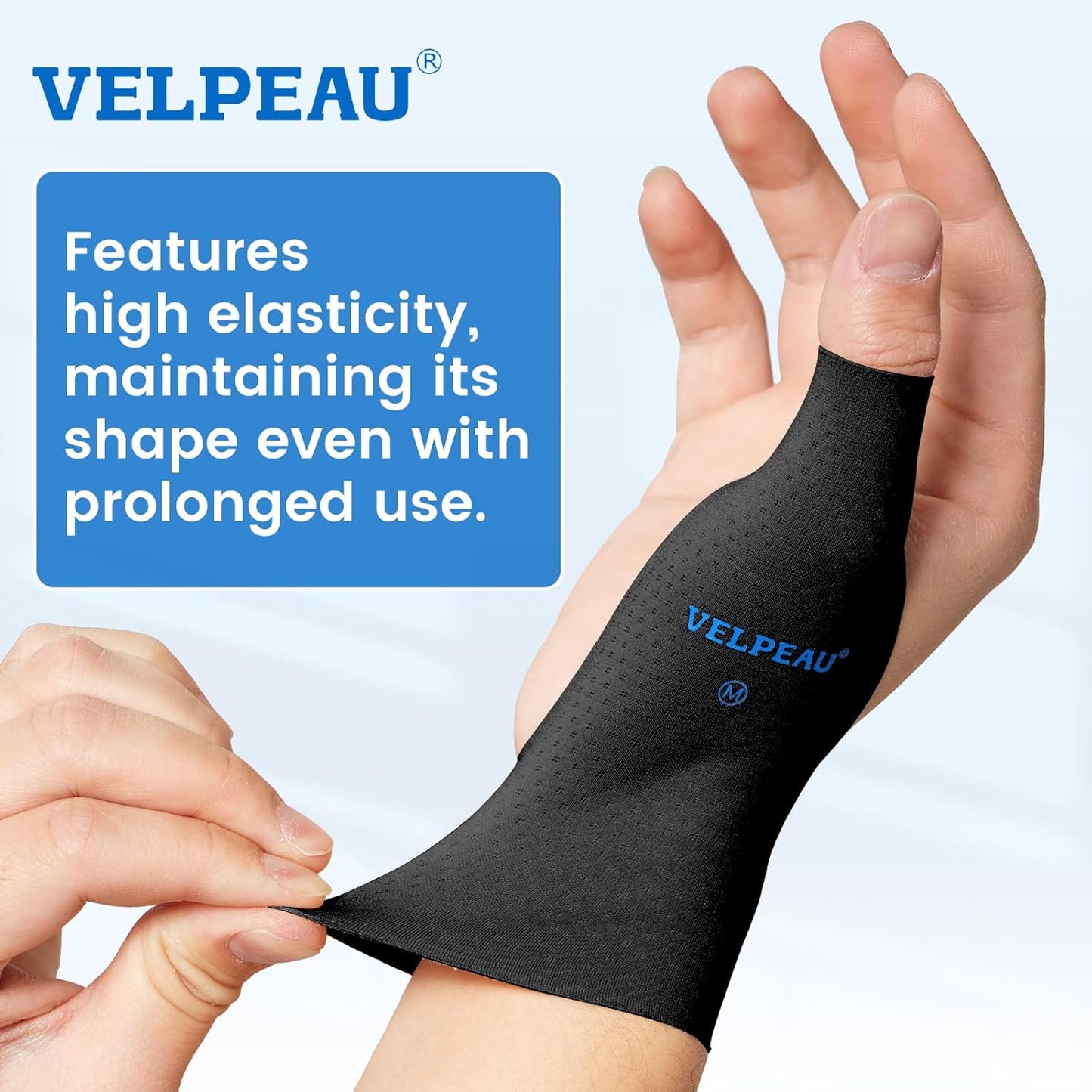 VELPEAU Thumb and Wrist Compression Sleeve for Tendonitis (Pack of 2), Seamless Technology, Gloves Wraps for Arthritis Pain Relief for Women & Men, Splint Liner, Fits Both Hands (Black, Long Version, S)