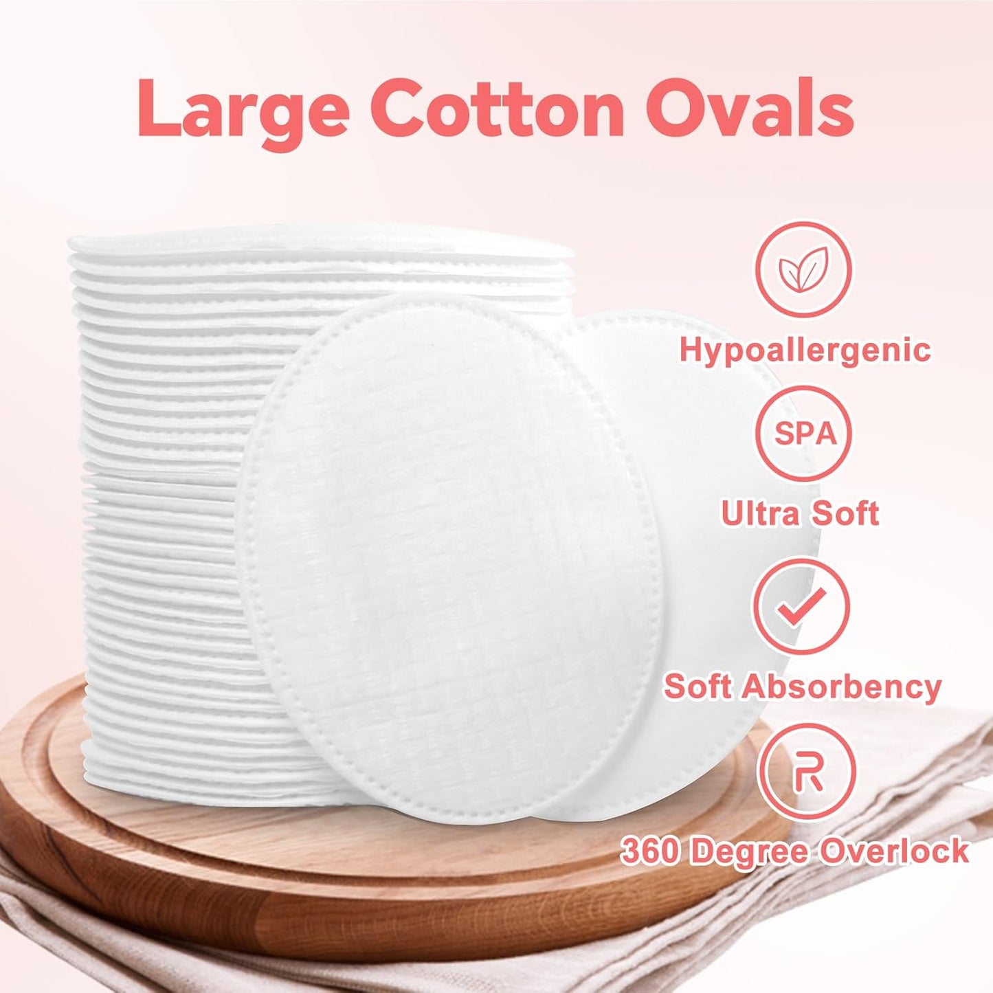 Large Oval Cotton Pads, 80 Count, Multi-Layer, Lint-Free, Dual-Sided, Ultra-Soft Cotton Oval Pads for Makeup Removal, Cleansing, and Toner Application