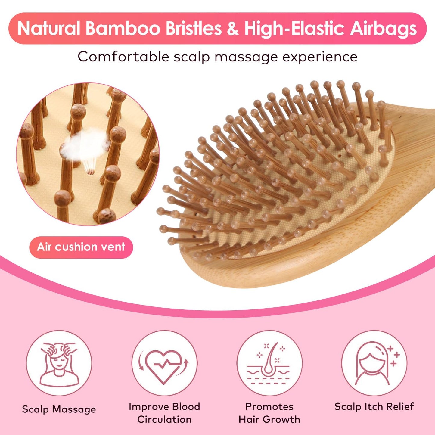 Sandalwood Hair Brush Comb, Bornbyme Wooden Bamboom Massage Scalp Comb for Hair Growth Anti-Static Detangler Brush for Women, Oval