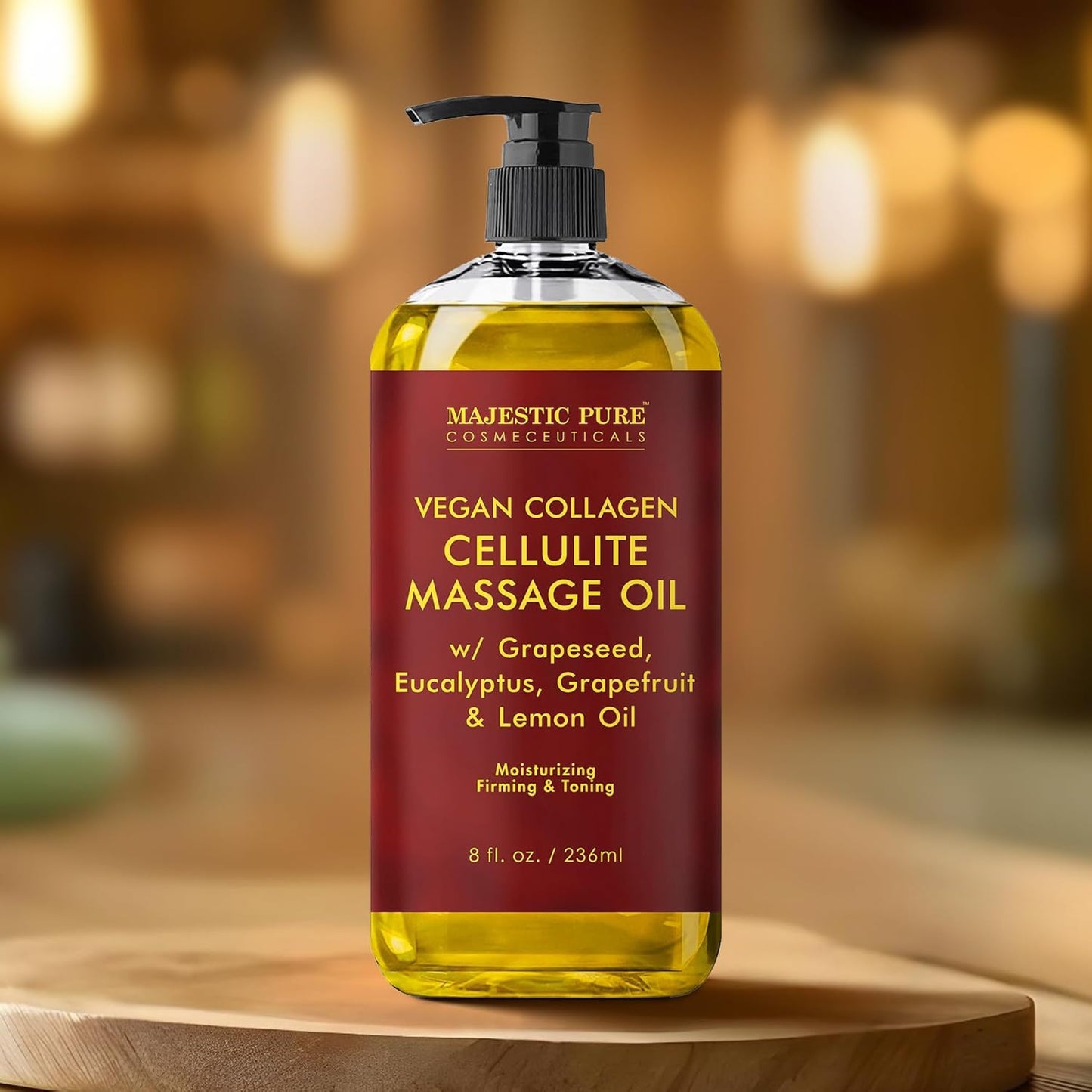 Majestic Pure Anti Cellulite Massage Oil for Massage Therapy - Refreshing, and Relaxing - Natural Oils with Vegan Collagen, Stem Cells & Cellulite Cream - All Skin Types - Men and Women - 8 fl oz