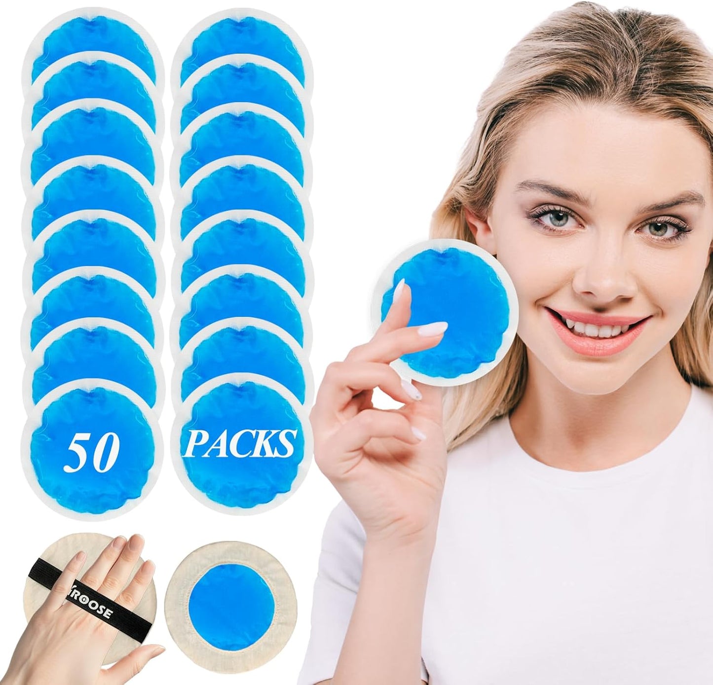 50 Pack Small Ice Packs for Injuries Reusable,Hot & Cold Gel Ice Pack for Face,Eyes,Teeth,Allergies,Surgery Recovery,Muscle Pain Relief,Hand-Free Cold Compress for Boo Boos,Students(50 Blue)