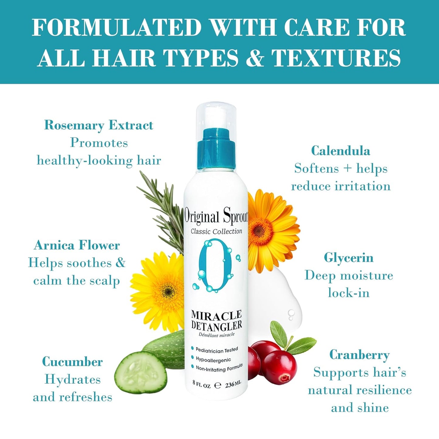 Original Sprout Miracle Detangler Spray, Lightweight Non-Greasy Leave-In Conditioner Spray for All Hair Types, Smooths, Softens & Detangles, Vegan, Cruelty-Free, Safe for Kids & Adults, 8 fl oz