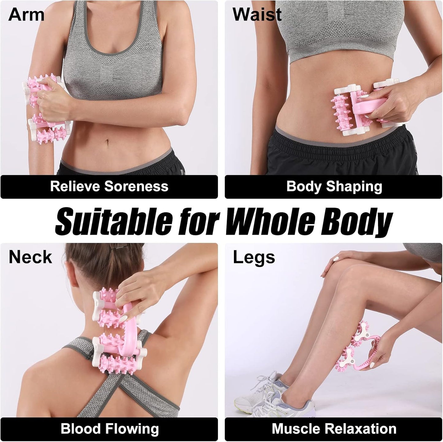 olelo Fascia Blaster, Fascia Blaster for Cellulite, Massage Roller with 20 Wheels for Deep Tissue Myofascial Release, Muscle Roller Stick Relieves Back, Neck, Leg Pain, Pink