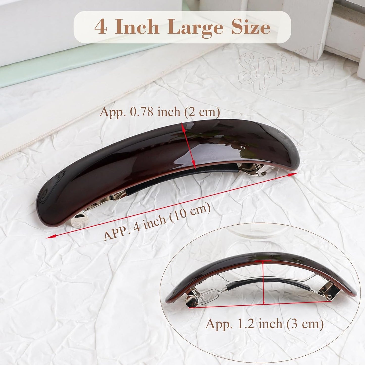 French Large Arc-shaped Adjustable Hair Clip Barrette for Women, Automatic Clasp (Dark Brown)