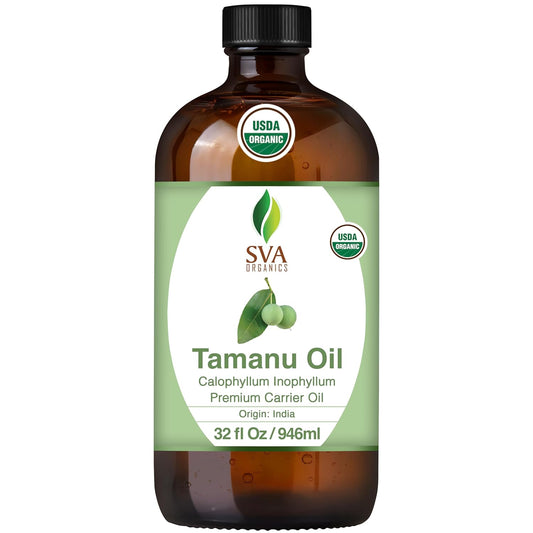 SVA Tamanu Seed Oil Organic - 32 Fl Oz – 100% Natural Cold Pressed Tamanu Oil - for Face, Skin Care, Hair Care, Scalp Massage & Body Massage – Carrier Oil