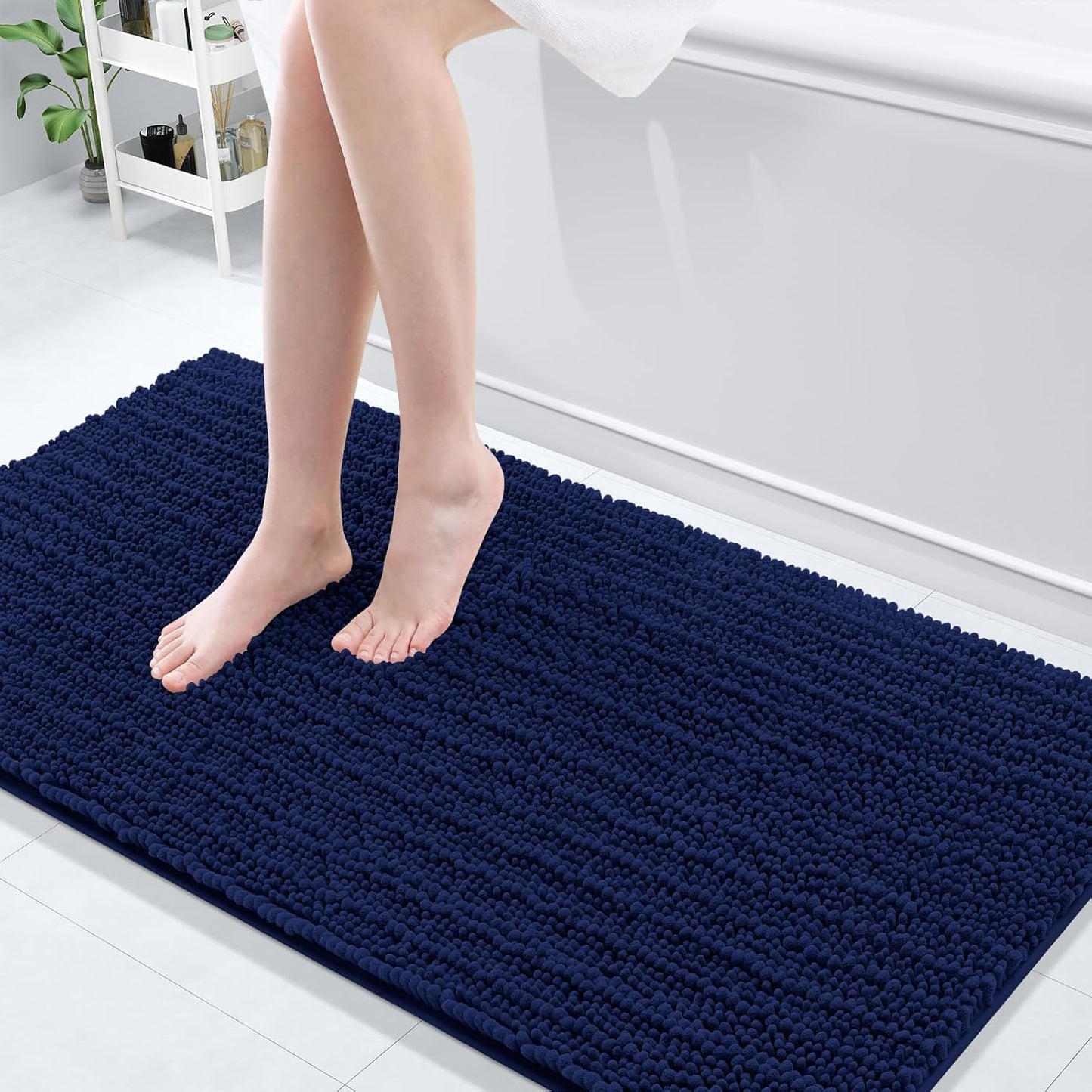 Arotive Luxury Chenille Bathroom Rug Mat, Extra Soft Thick Absorbent Shaggy Bath Rugs, Non-Slip Machine Wash Dry, Plush Bath Mats for Bathroom, Shower and Tub, 60x24, Navy