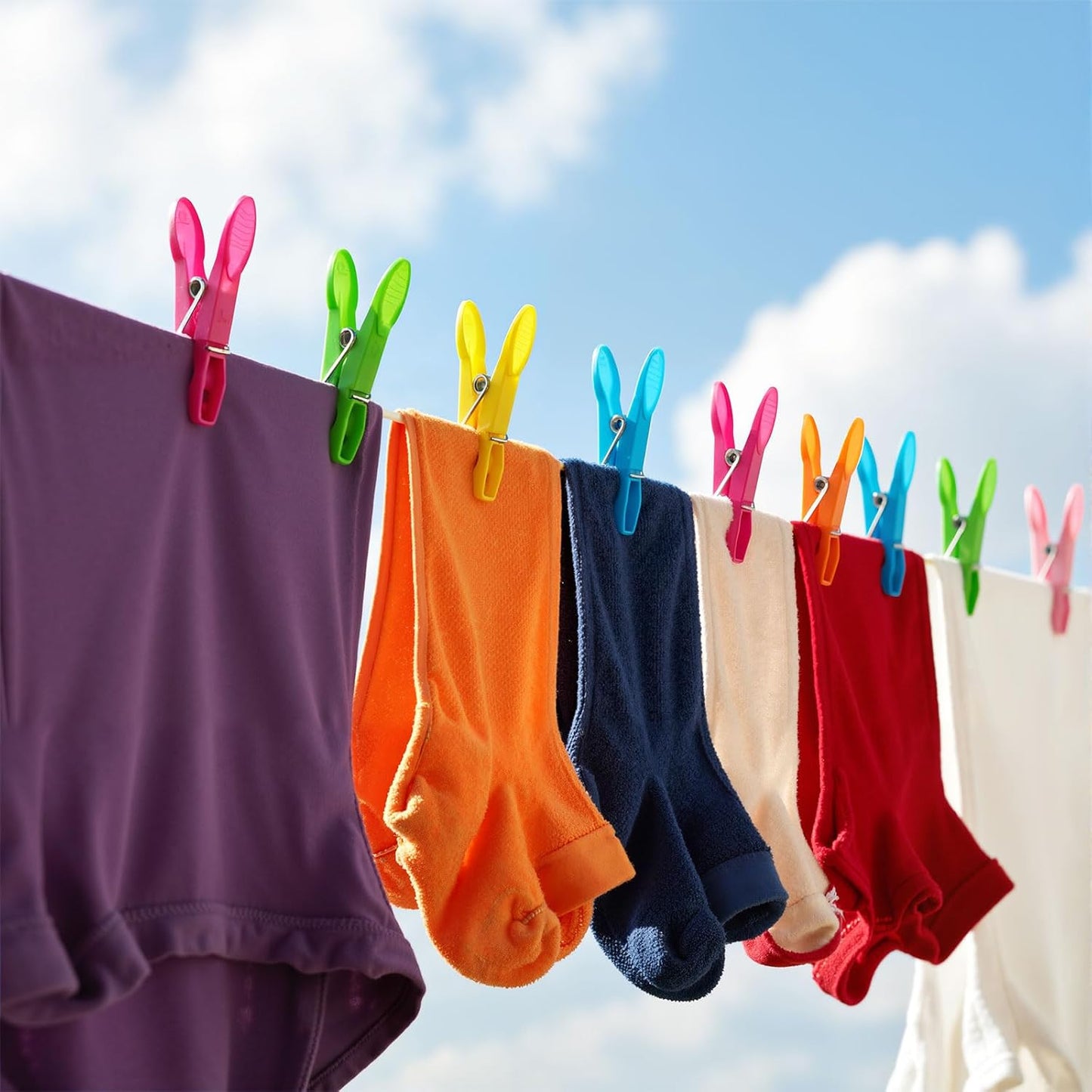 LemonRoad 12 Pcs Towel Clips Beach Towel Clips Large Plastic Clothes Pegs with 60 Pcs Small Plastic Clothespins Hanging Clothes Clamps for Cruise Yellow, Blue, Green, Pink, Orange