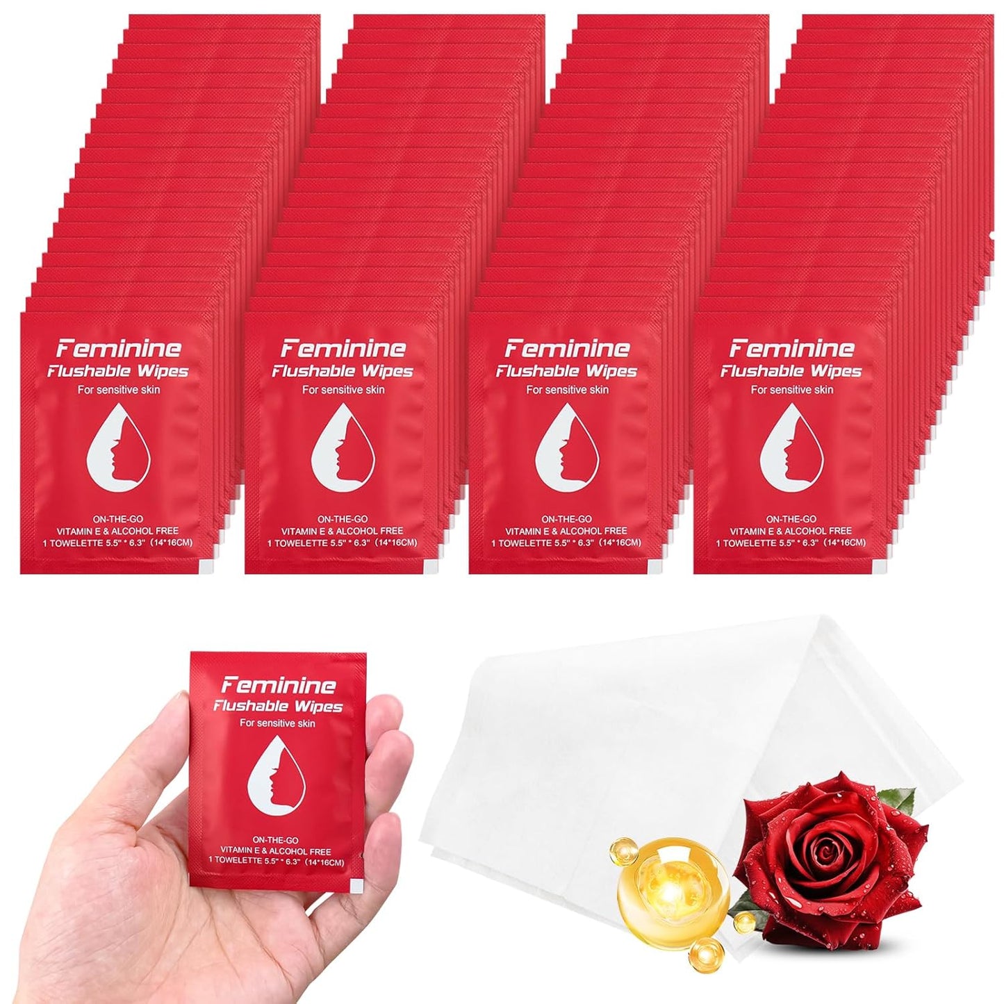 Feminine Wipes Individually Wrapped, Flushable Wipes Travel,Travel Wipes for Women,Feminine Care Wet Wipes Travel Size Vaginal Wipes for Adult, Girl and Homeless 50