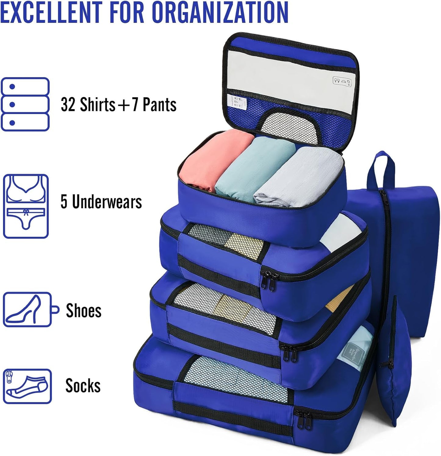 Veken 8 Set Packing Cubes for Travel Essentials, Suitcase Organizer Bags in 4 Sizes, Carry-On Luggage Accessories with Large Laundry & Hanging Toiletry Bag, Must-Have for Airplane, Road Trip & Camping