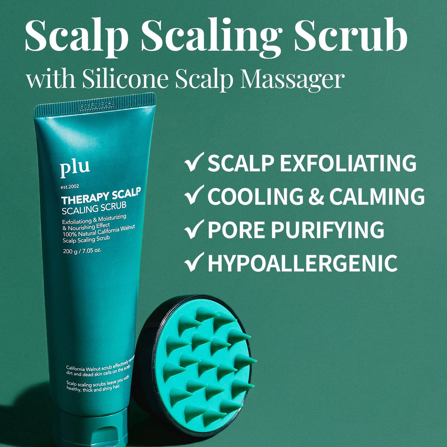 PLU Korean Therapy Scalp Scaling Scrub with Silicone Scalp Massager Brush - Walnut Scalp Scrubber Gel for Oily Scalp and Dandruff - Scalp Exfoliating & Deep Cleansing Combo Set