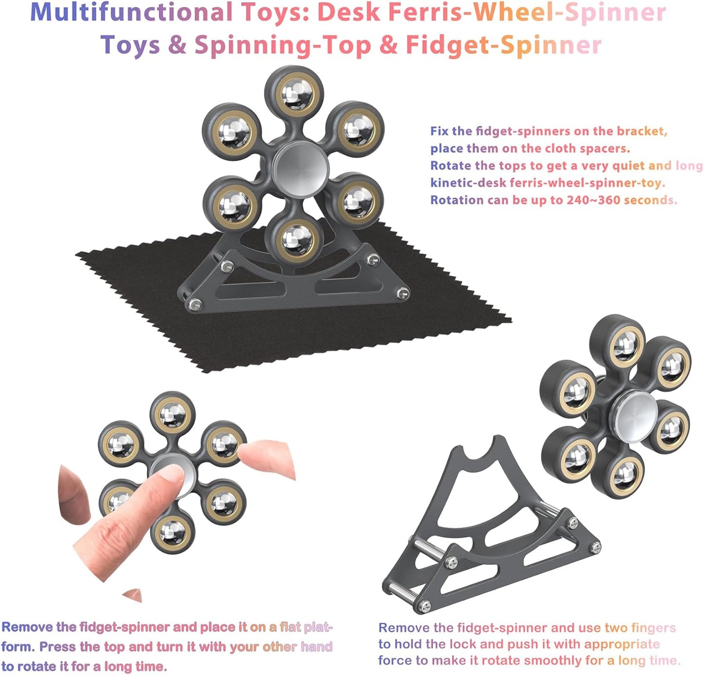 Desk-Fidget-Toys for Ferris-Wheels-Spinner: 4mins Metal Kinetic-Spinner Cool-Gadgets for Office Home School Christmas, EDC-Toy ADHD Tools Cool-Stuff Stress Relief Gift for Kid Children Teen Adult