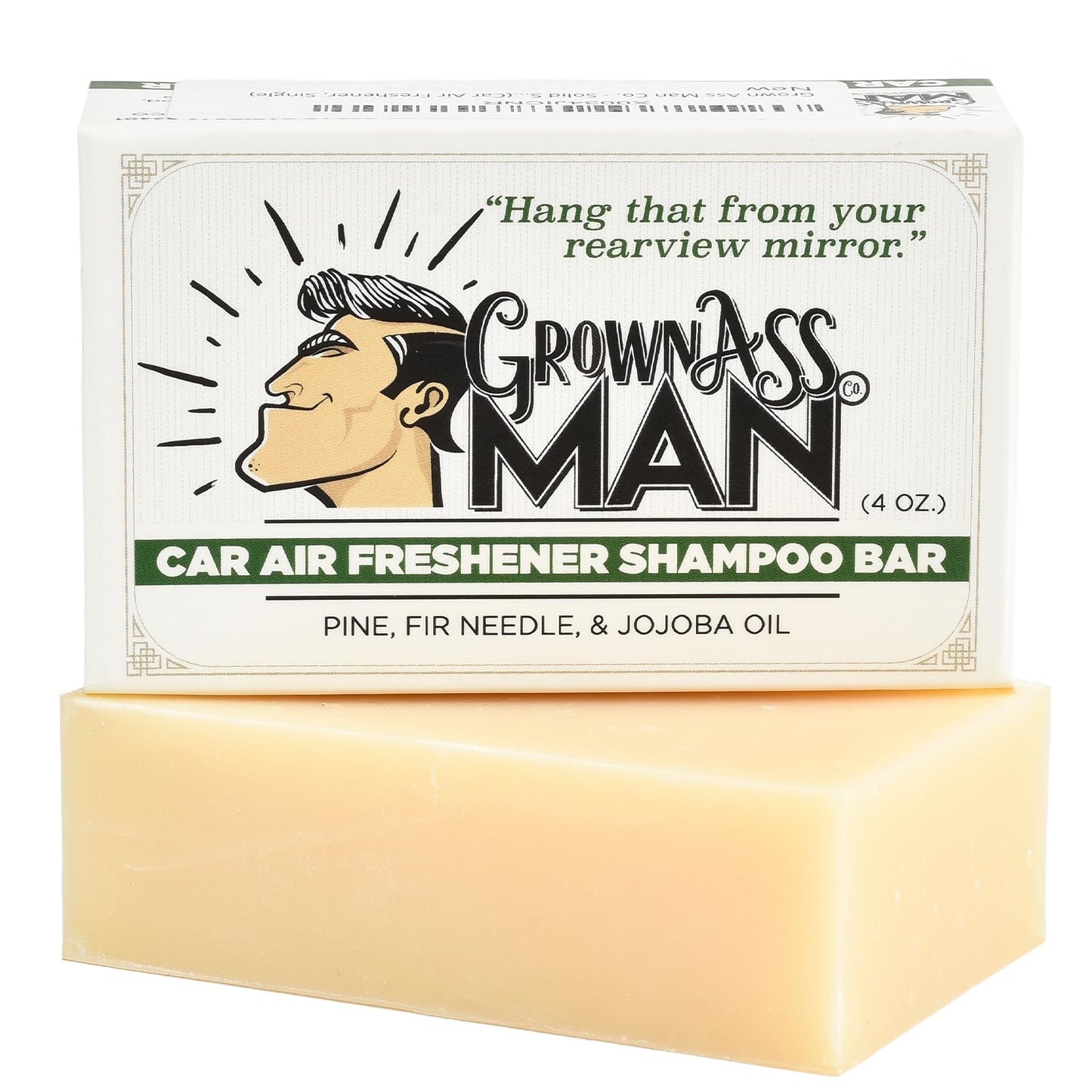 Grown Ass Man Co. - Solid Shampoo Bar Rich Lather 3 in 1: Hair, Beard & Body Wash - Plastic Free & Eco-Friendly, Natural & Organic for All Hair Types, 4oz Bar (Car Air Freshener, 6-Pack)