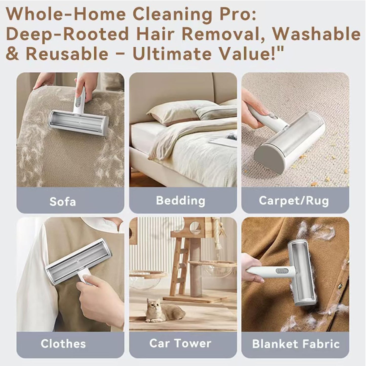 Pet Hair Remover & Lint Roller- Remove Cat/Dog Hair from Car Interiors, Furniture, Couch, Carpet and Bedding - Reusable & Washable Animal Fur Removal Tool for Pet Owners (Gray & White)