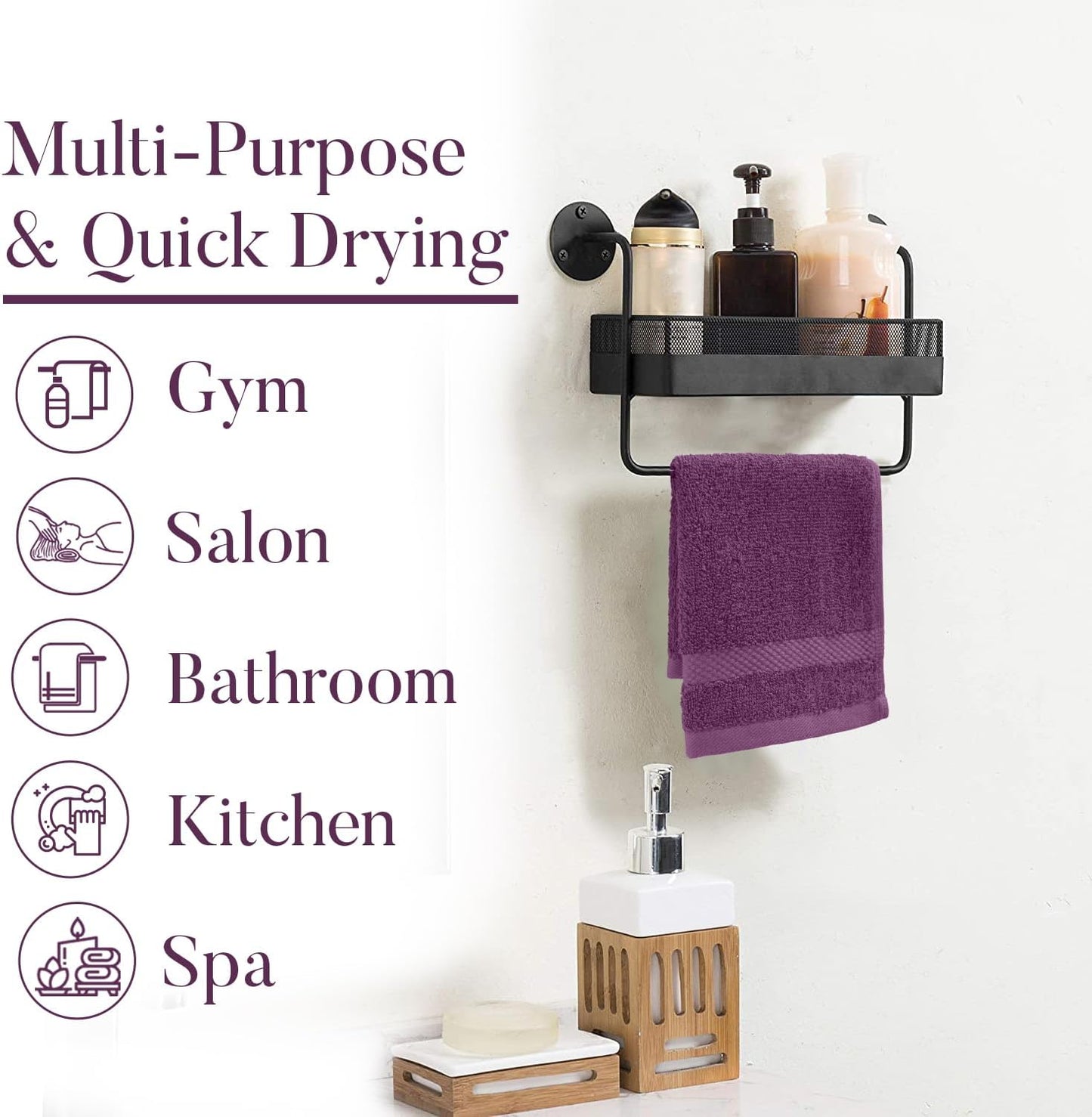 DAN RIVER 12-Pack Premium 100% Cotton Purple Passion Face Towels – Reusable Face Towel Set, Soft & Absorbent Rags for Bathroom & Body – Hand and Face Towels, 550 GSM (12x12 in)