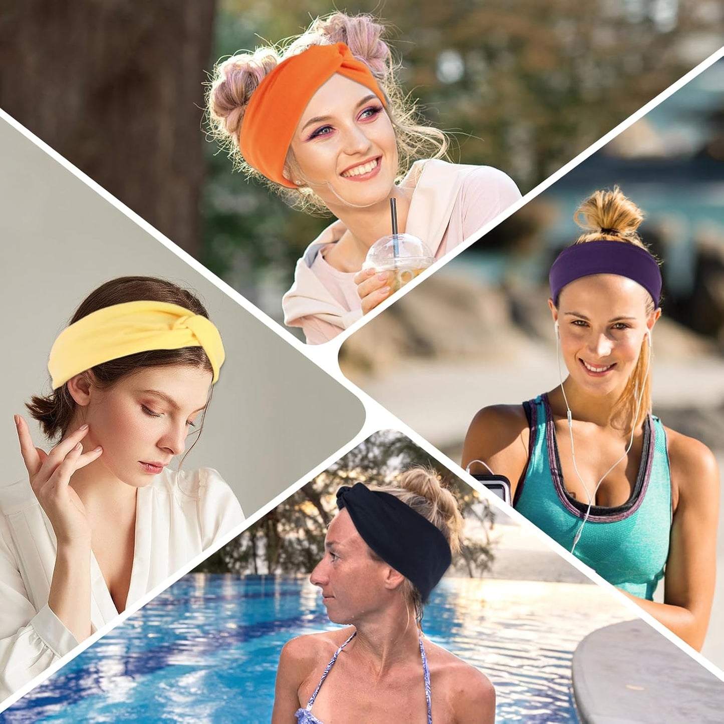 12-Pack Wide Stretch Headbands for Women - Non-Slip Extra Wide Turban Hair Bands for Workout, African Style, Sports & Daily Use (Breathable, All-Day Comfort) Color1 (Color2)