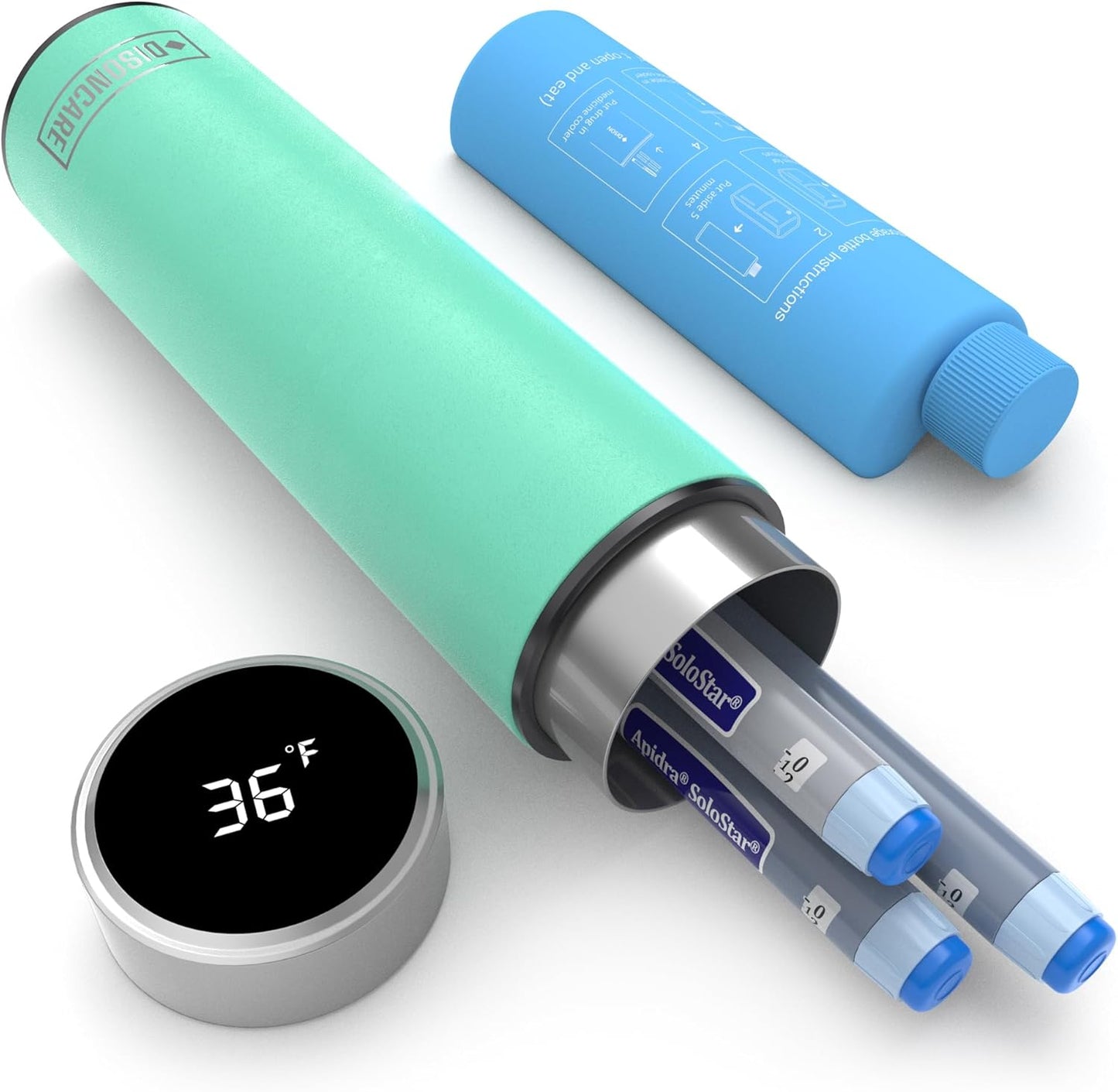 DISONCARE Odyssey 60H Insulin Cooler Travel case Digital Display Medication Cooler for Medicine Travel TSA Approved Ice Pack Diabetic Medical Cooler Diabetes Bag EpiPen with Medical Tag(Seawater Cyan)