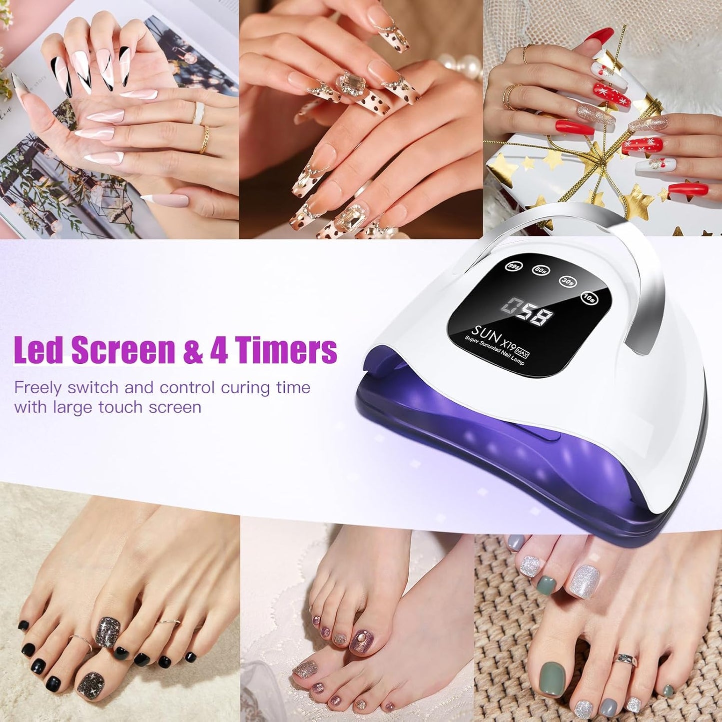 Wisdompark 320W UV LED Nail Lamp, Nail Dryer for Gel Polish with 72Pcs Lamp Beads and Automatic Sensor/4 Timer Setting Professional Nail Art Tools