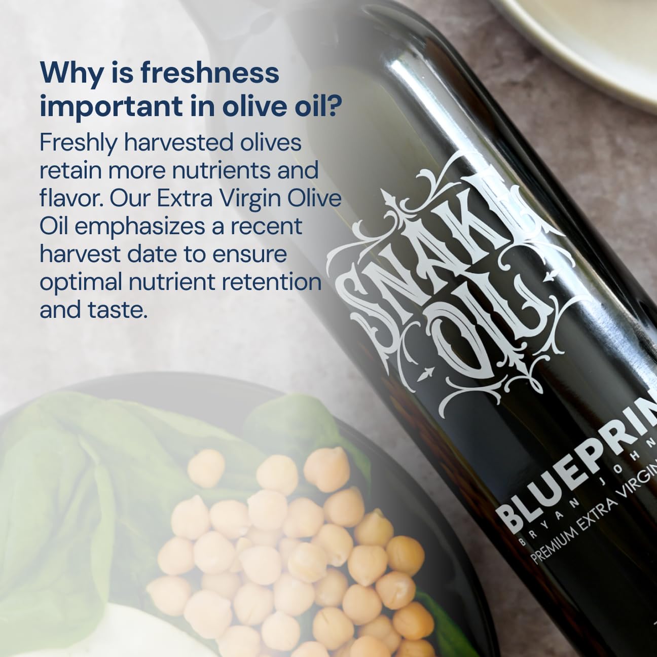 Blueprint by Bryan Johnson Olive Oil – Snake Oil- High Polyphenol Extra Virgin Olive Oil (400+ mg/kg) – Cold Pressed, Early Harvest, First Cold Press EVOO – Keto, Paleo, Non-GMO – 750ml Glass Bottle